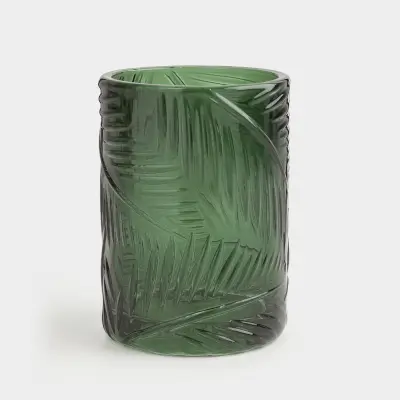 Стакан для ванной комнаты, 11 см, стекло, зеленый, Тропические листья, Tropical leaves