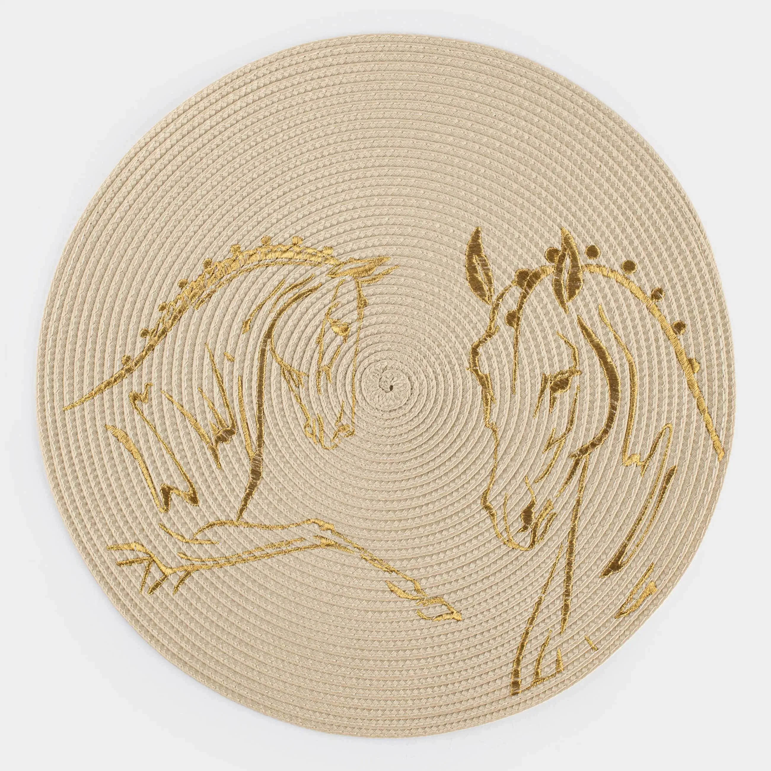 Салфетка под приборы, 38 см, полиэстер, круглая, молочная, Лошади, Circle embroidery