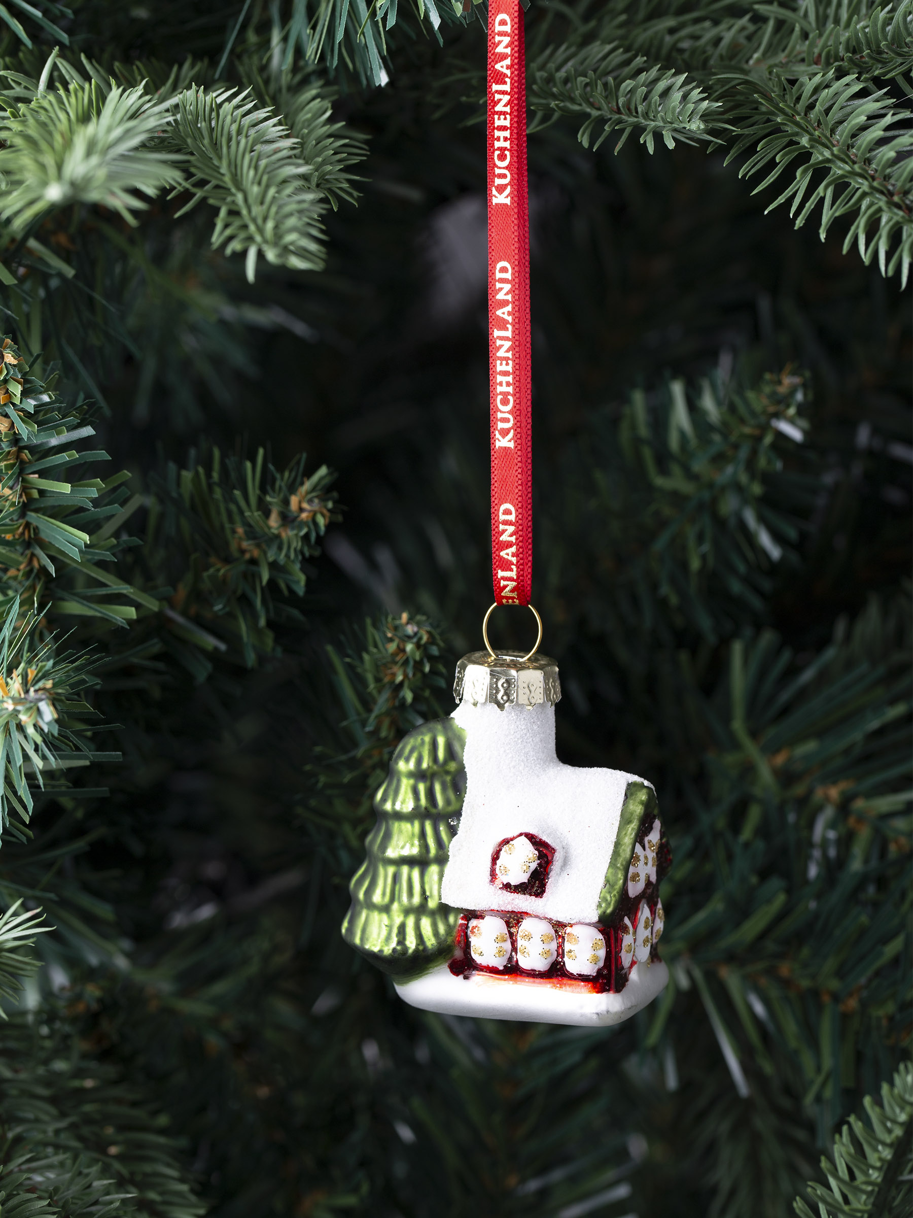 Игрушка елочная, 4 см, стекло, зелено-красная, Домик, Figure christmas, image-4