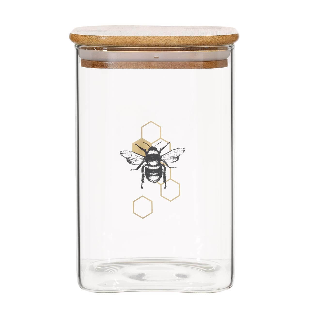 Банка для сыпучих продуктов, 1,1 л, стекло Б/бамбук, квадратная, Пчела, Honey изображение № 1