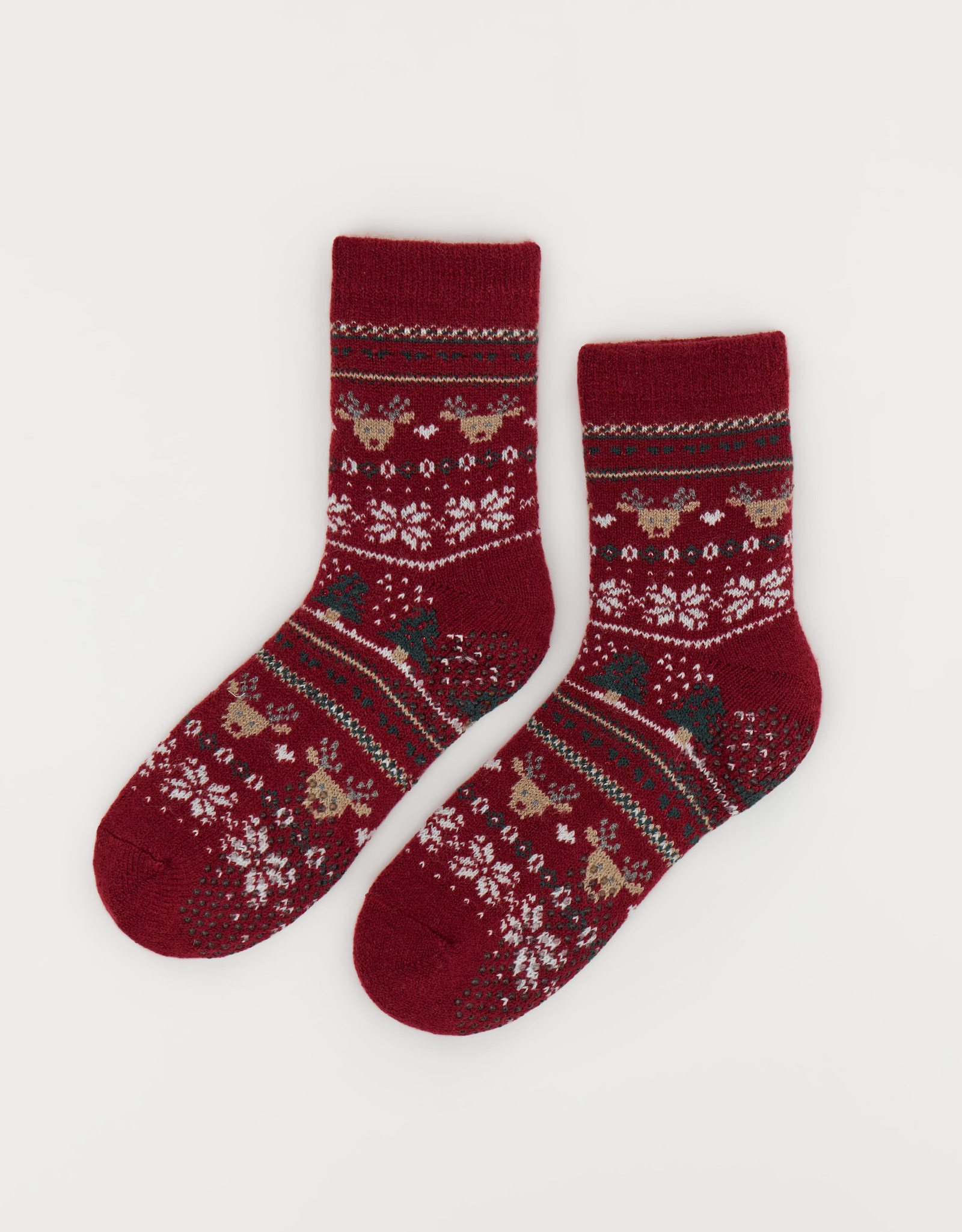 Носки женские, домашние, акрил/полиэстер, красные, Зимний узор, Fleece, image-0