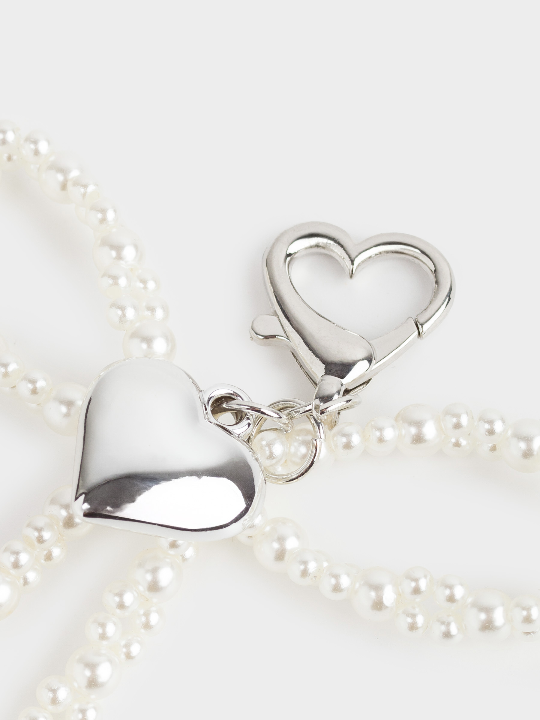 Брелок, 9 см, акрил/металл, серебристый, Сердце и бусины, Pearl heart, image-3