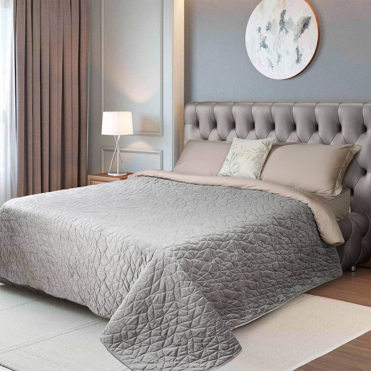 

Покрывало, 220х240 см, стеганое, вельвет/микрофибра, темно-серое, Паутинка, Stitch velvet