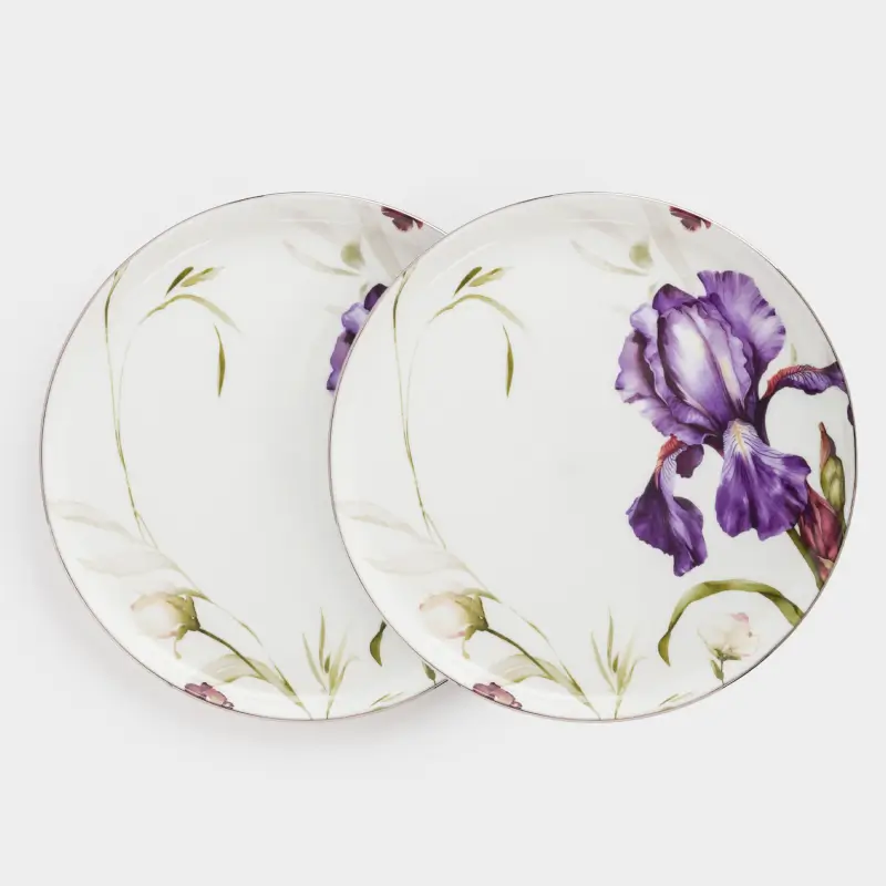 Тарелка закусочная, 24 см, 2 шт, фарфор F, с серебристым кантом, Ирис, Antarctica Flowers ,image-0