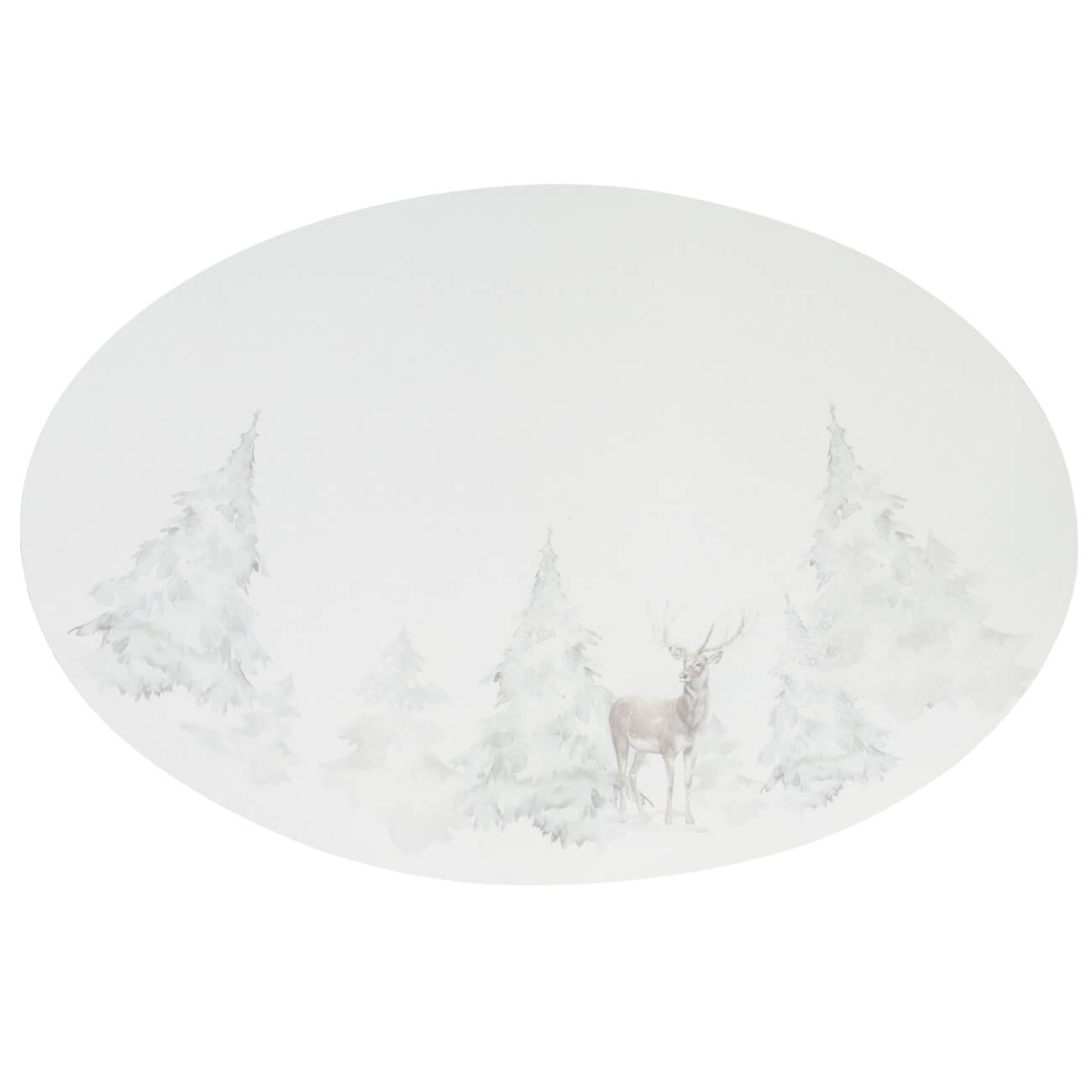 Салфетка под приборы, 30х45 см, ПВХ, овальная, белая, Олень в снежном лесу, Rock print салфетка под приборы 30х45 см пвх овальная молочная арка rock