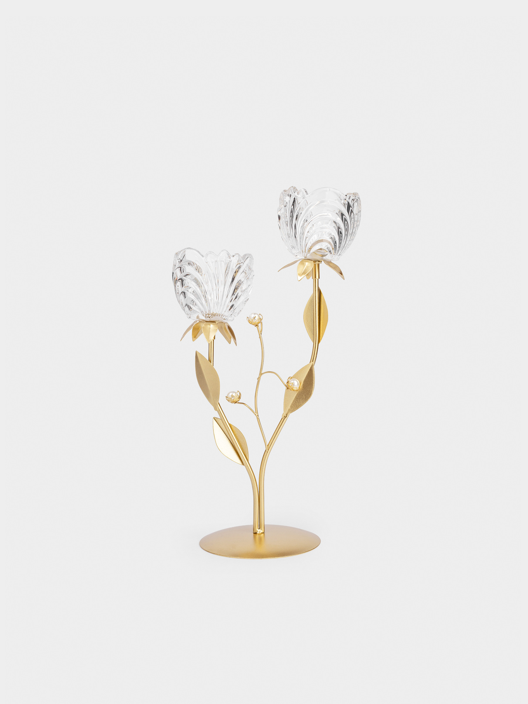 Подсвечник, 39 см, 2 чайные свечи, Цветы с бусинами, Fantastic flowers, image-0