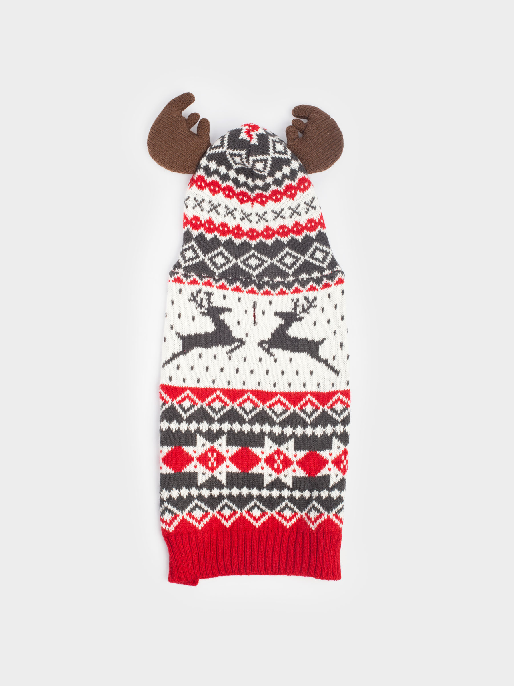 Свитер для животных, 38 см, р. M, с капюшоном, акрил, бело-красный, Зимний узор, Fashion pet, image-1