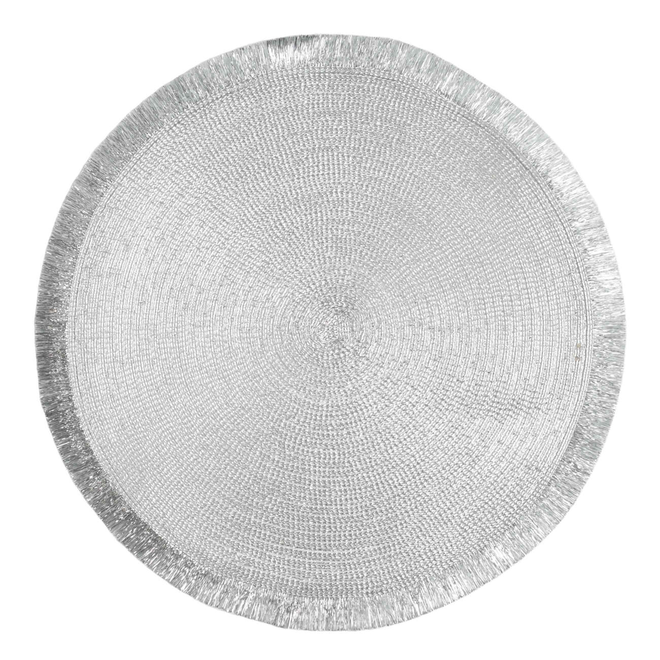 Салфетка под приборы, 38 см, с бахромой, полиэстер, круглая, серебристая, Rotary shine изображение № 1