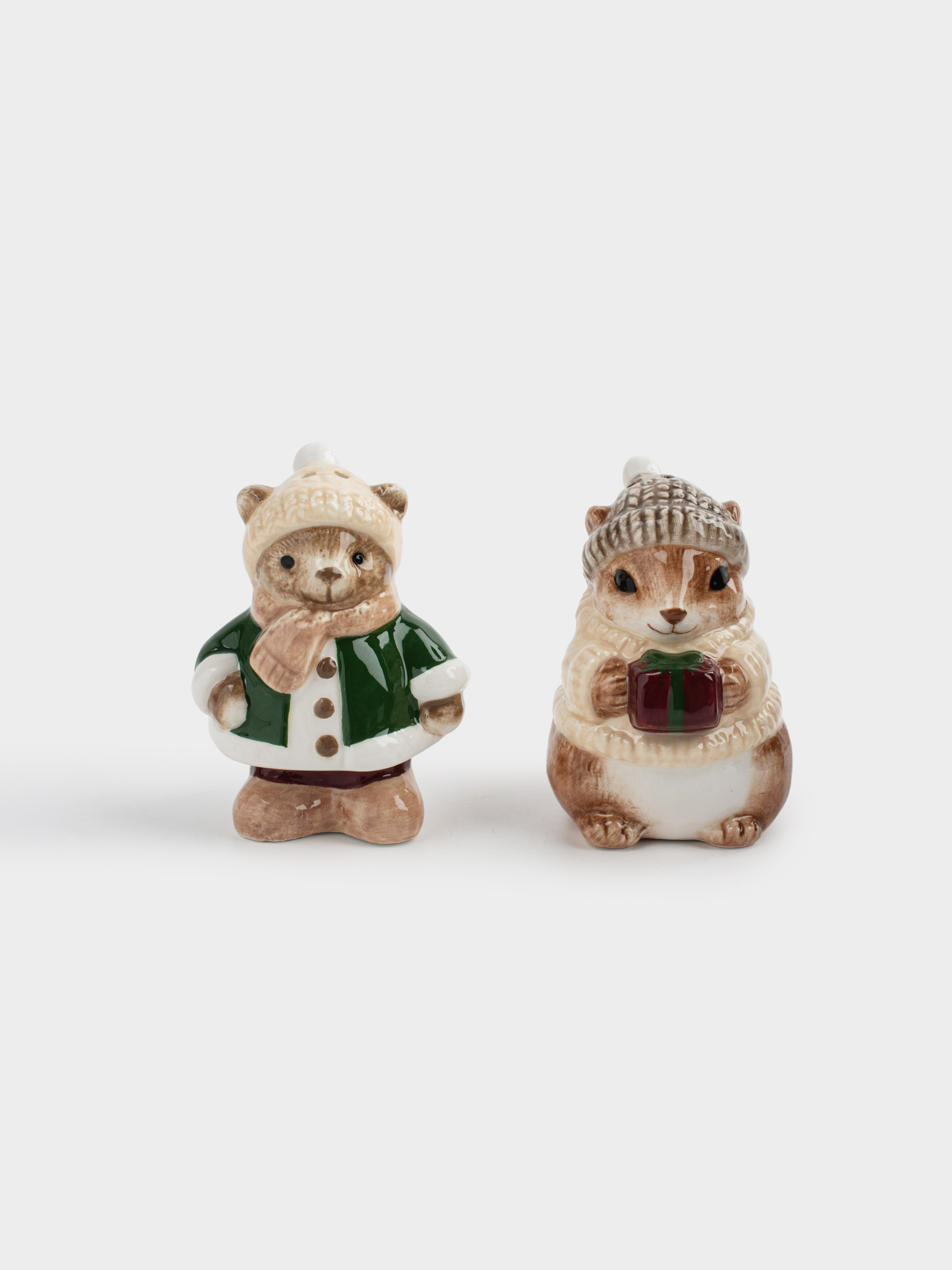 Набор для соли и перца, 8 см, керамика, Белка и медведь, Christmas animals, image-0