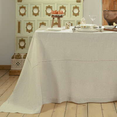 Скатерть, 170х250 см, полиэстер/лен, бежевая, Hemstitch ,image-0