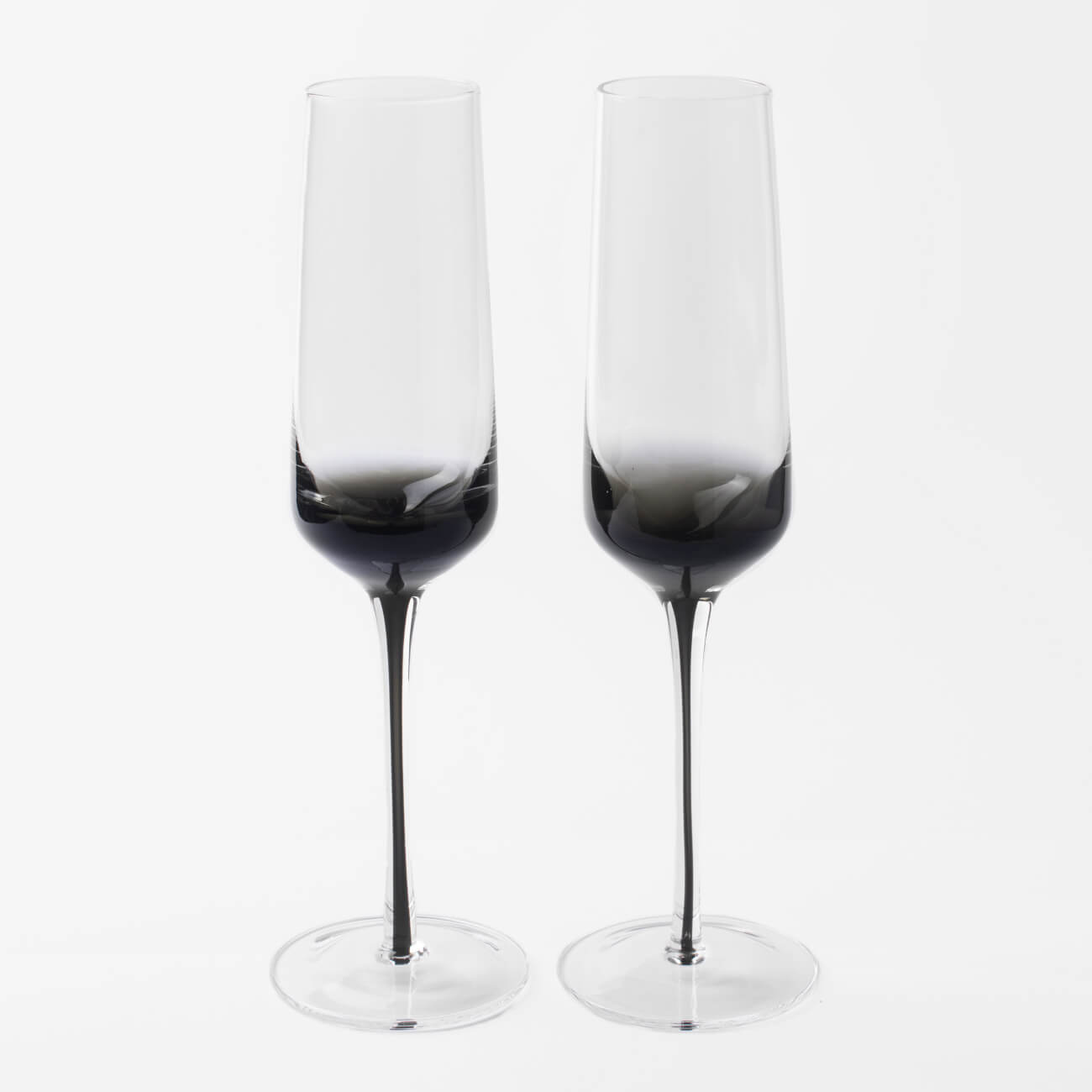 Бокал для шампанского, 220 мл, 2 шт, стекло, серый градиент, черная ножка, Stone color изображение № 1