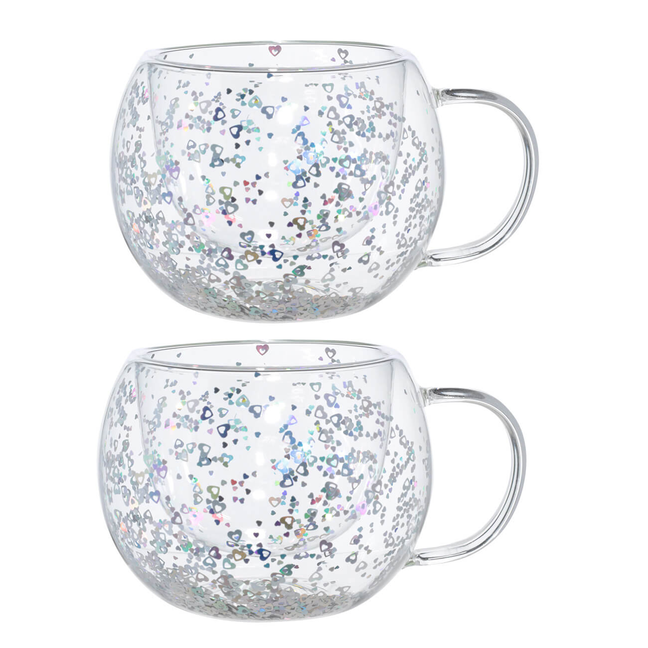

Кружка, 270 мл, 2 шт, стекло Б, с серебристыми сердечками, Air sparkly