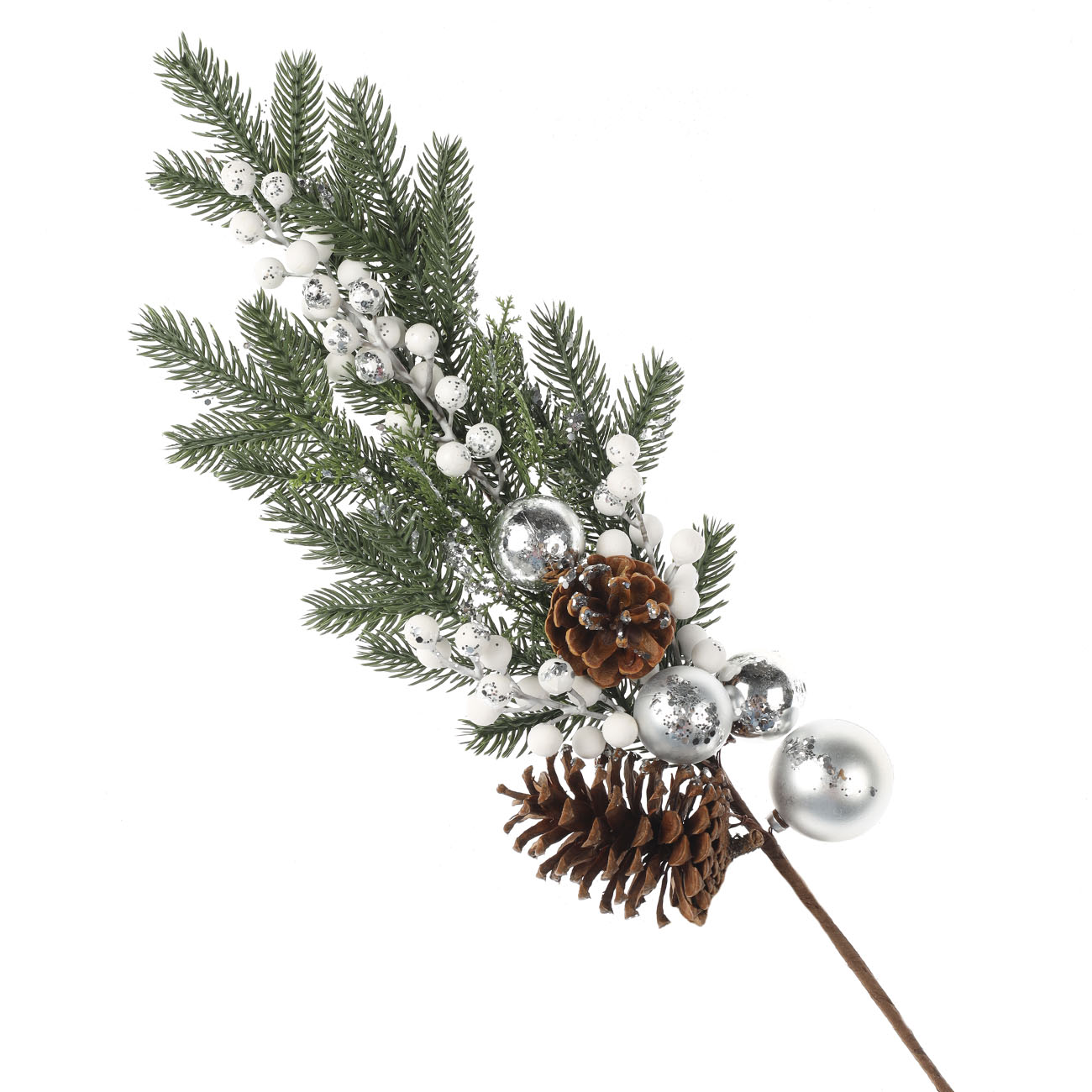 

Ветка декоративная, 70 см, пластик, Шишки с серебристыми шарами, Light decor