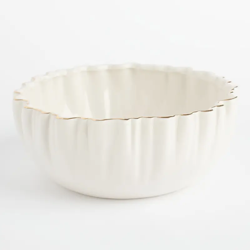 Салатник, 20х8 см, 1,3 л, фарфор P, с золотистым кантом, Мятый эффект, Crumple gold ,image-0