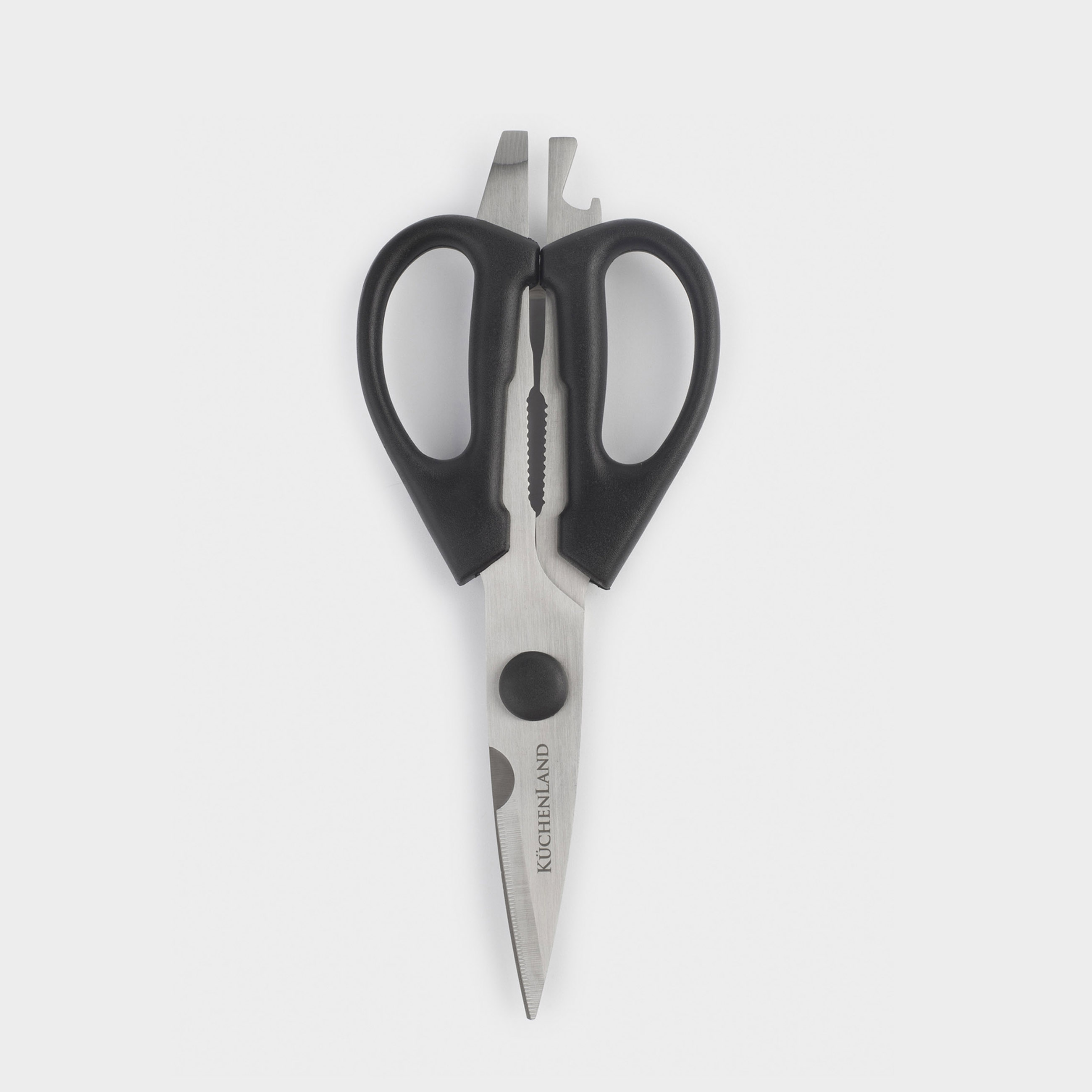 Ножницы кухонные 21 см с открывалкой и орехоколом стальпластик черные Black style 899₽