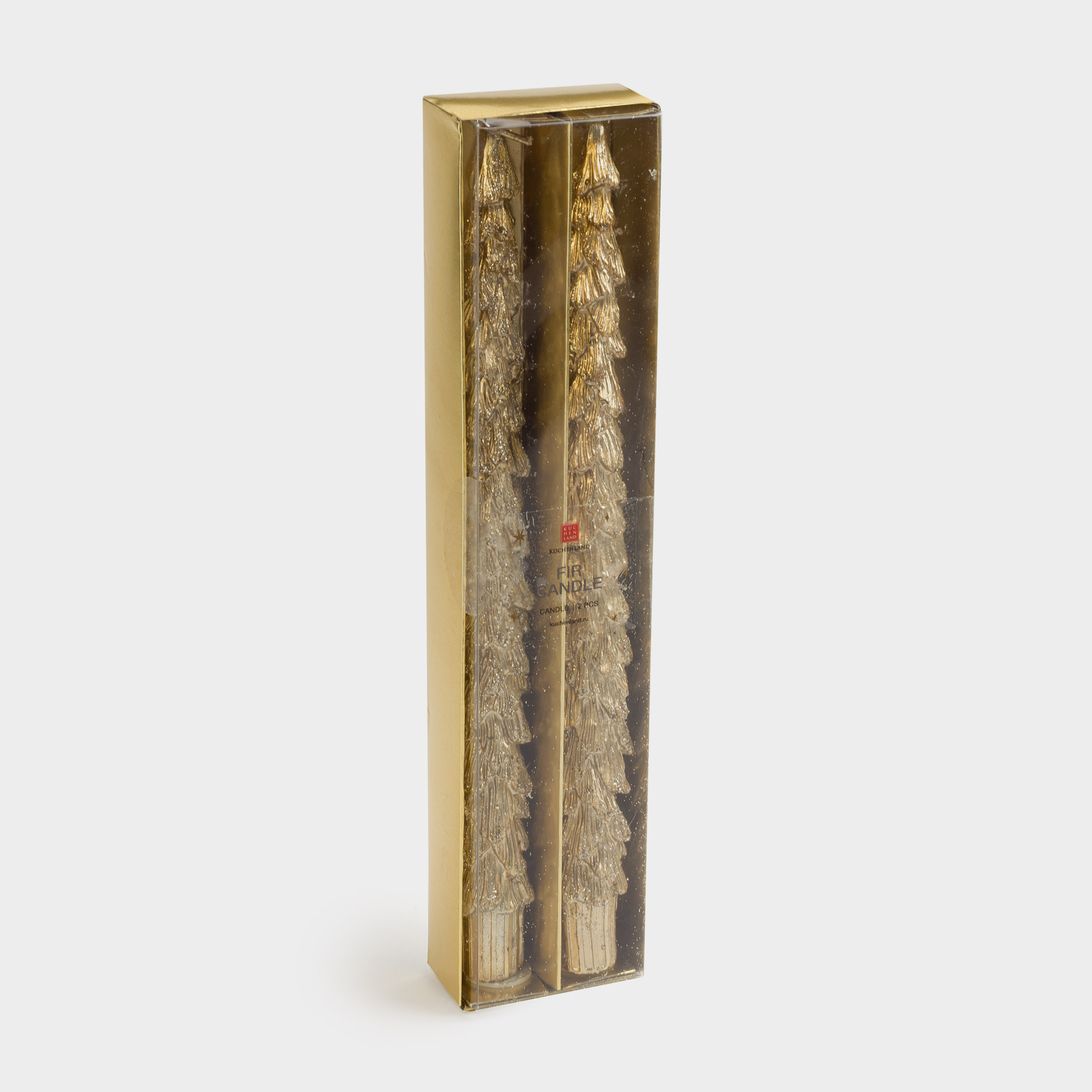 Свеча, 25 см, 2 шт, тонкая, с блестками, шампань, Ель, Fir candle