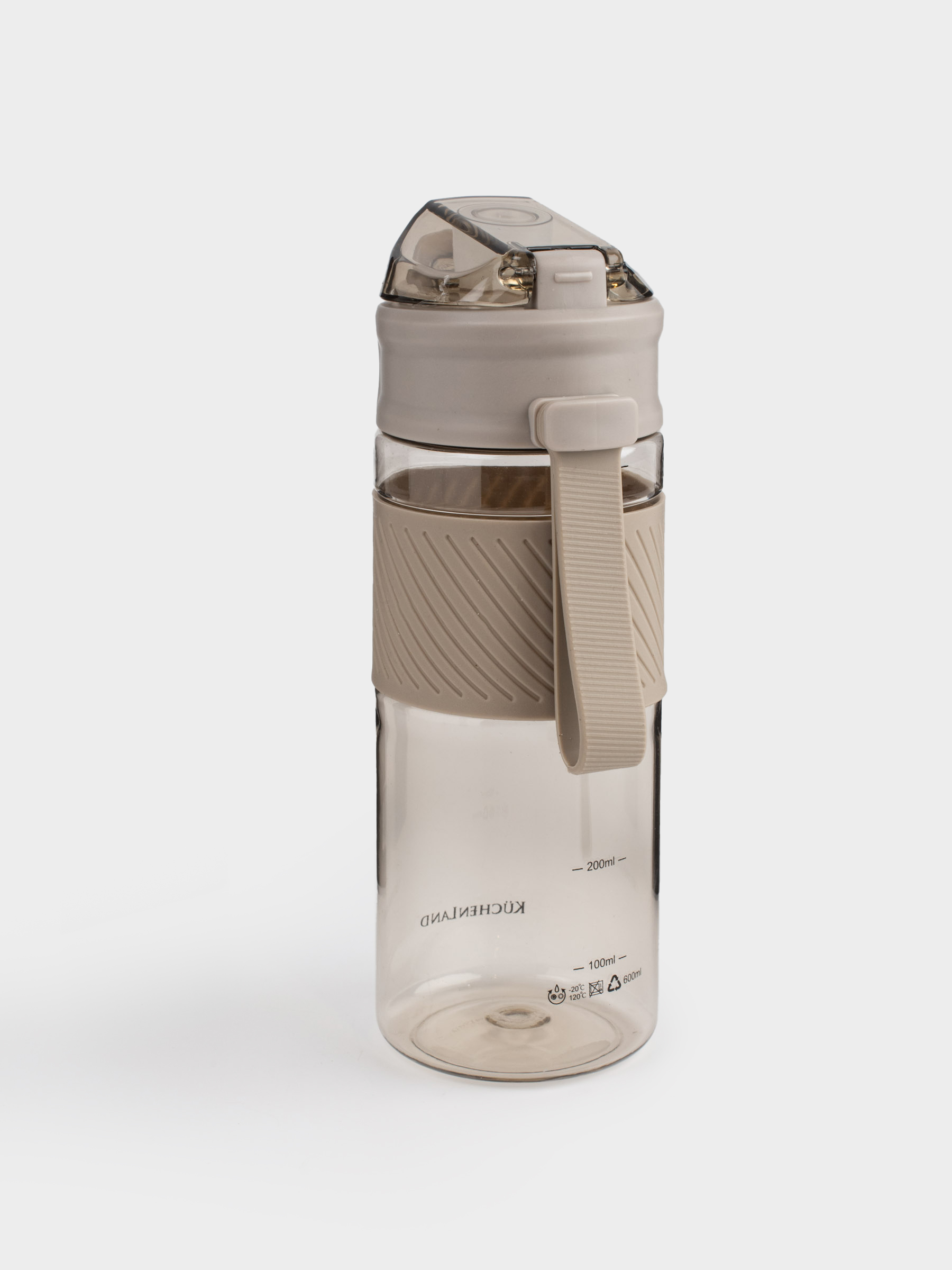 Бутылка для воды, 600 мл, пластик/силикон, бежевая, Sport, image-2