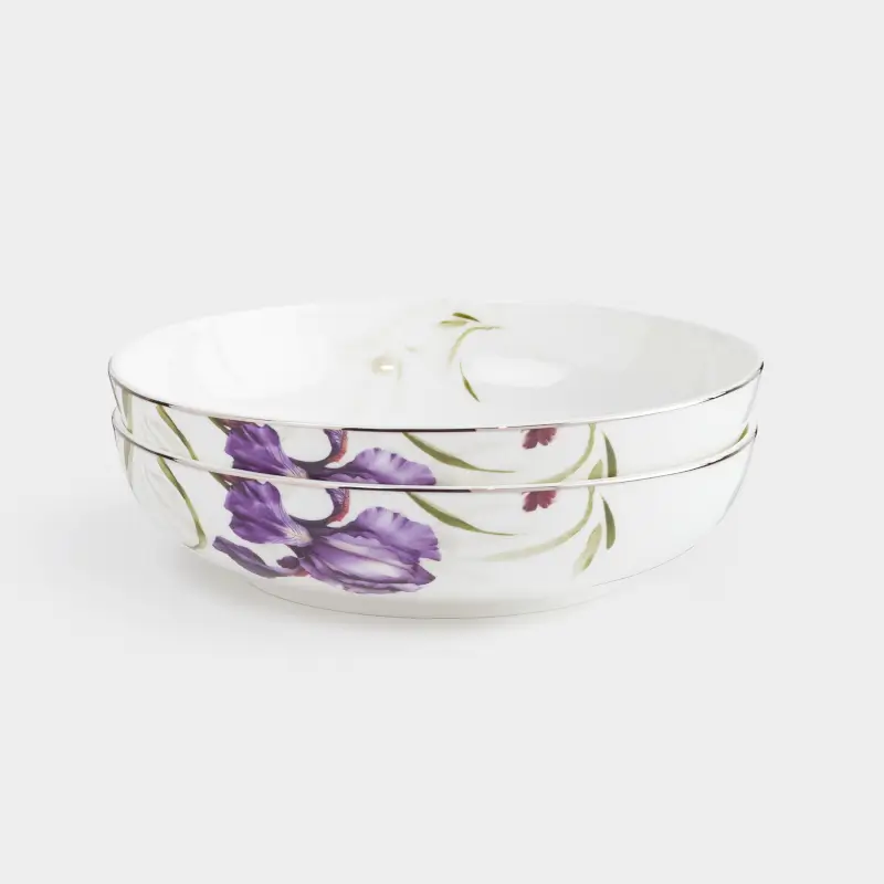Тарелка суповая, 20х5 см, 2 шт, фарфор F, с серебристым кантом, Ирис, Antarctica Flowers ,image-0