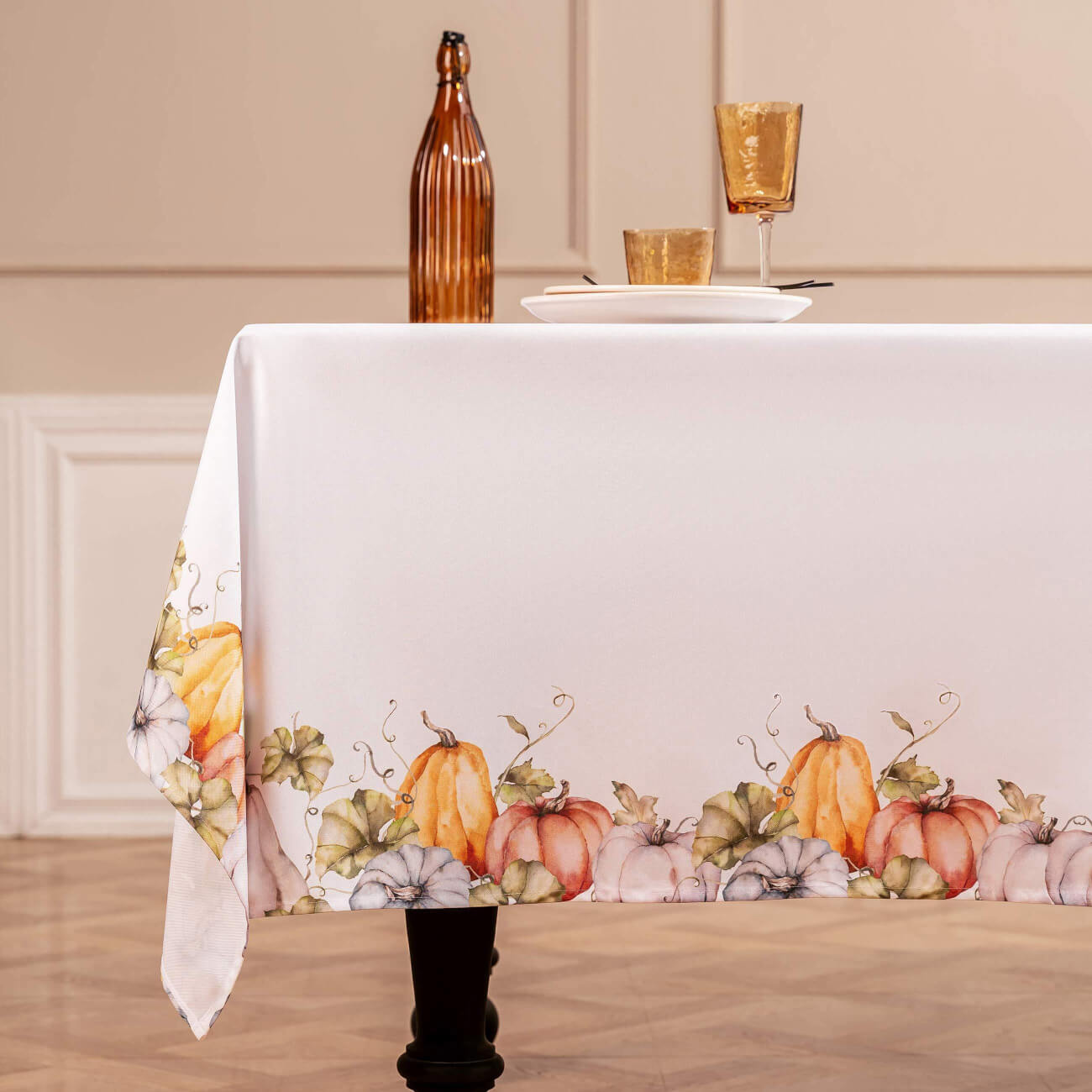 Скатерть, 160х160 см, полиэстер, белая, Цветные тыквы, Autumn gifts - фото 1
