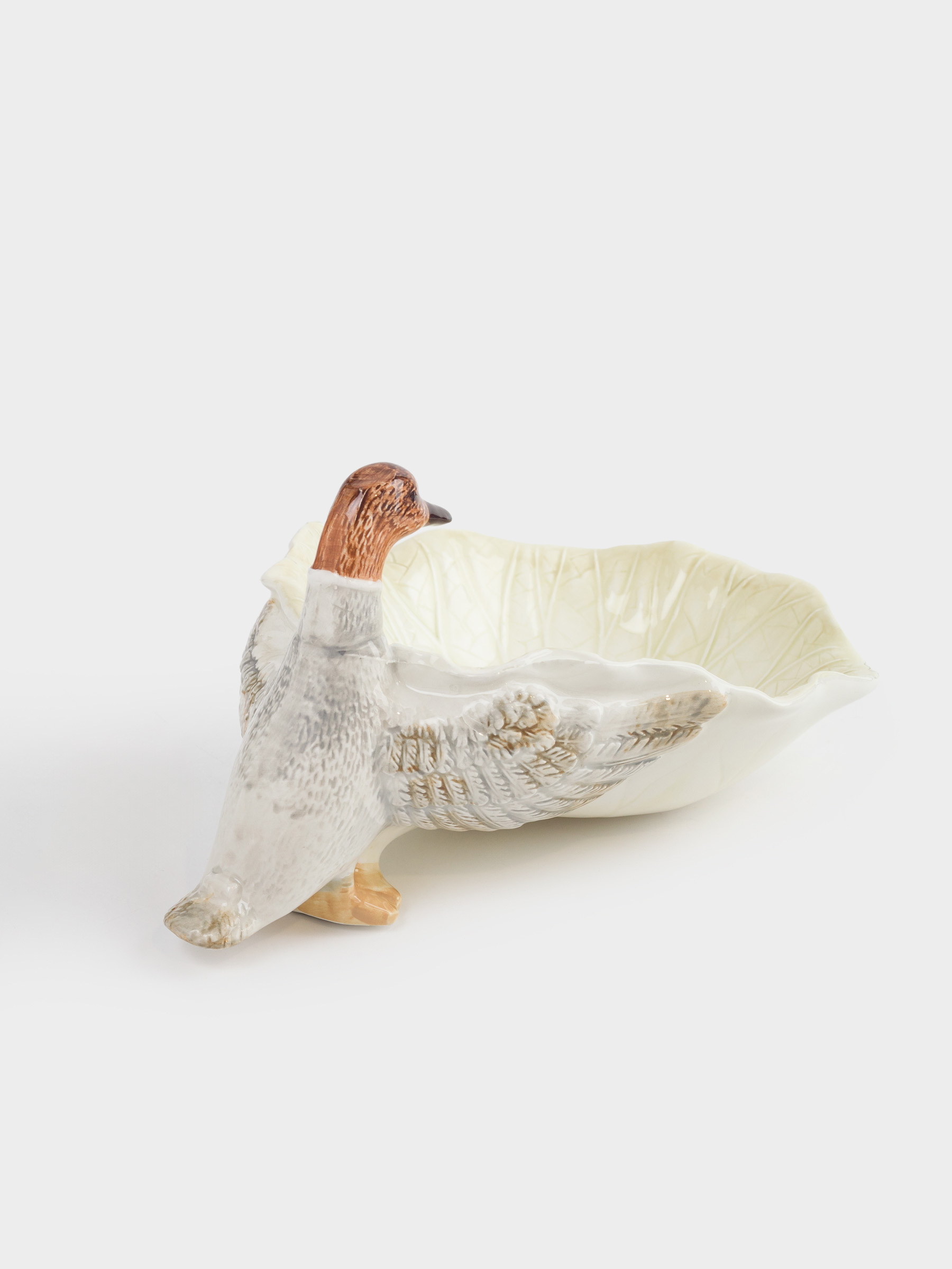 Блюдо глубокое, 20х14х3 см, керамика, бело-серое, Утка и лист, Duck, image-2