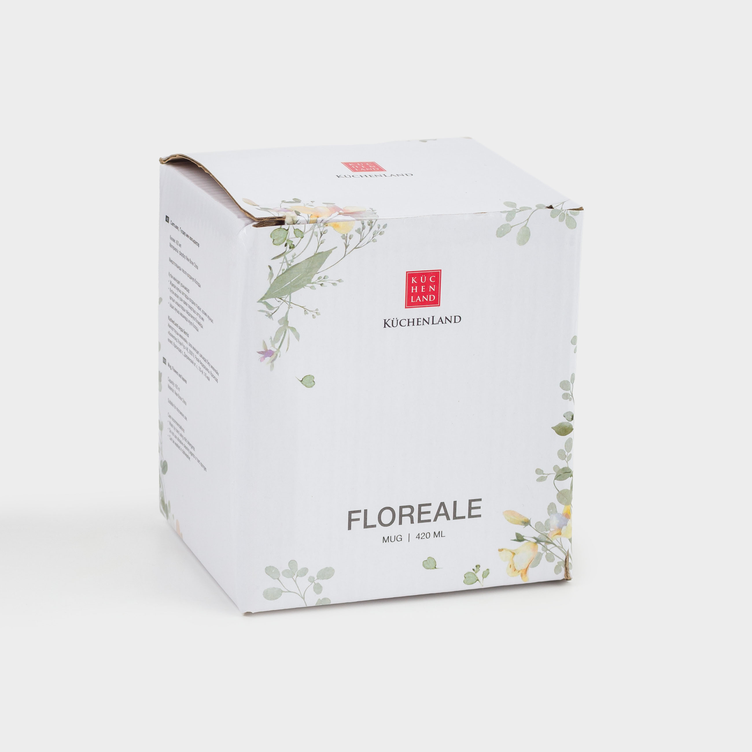 Кружка, 420 мл, фарфор N, белая, Цветы и листья, Floreale