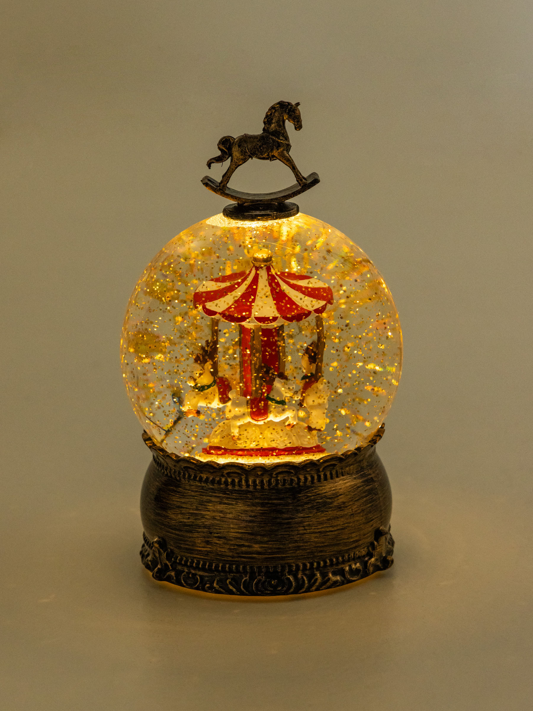 Снежный фонарь, 20 см, с подсветкой, пластик, бронзовый, Карусель, Bronze style, image-5