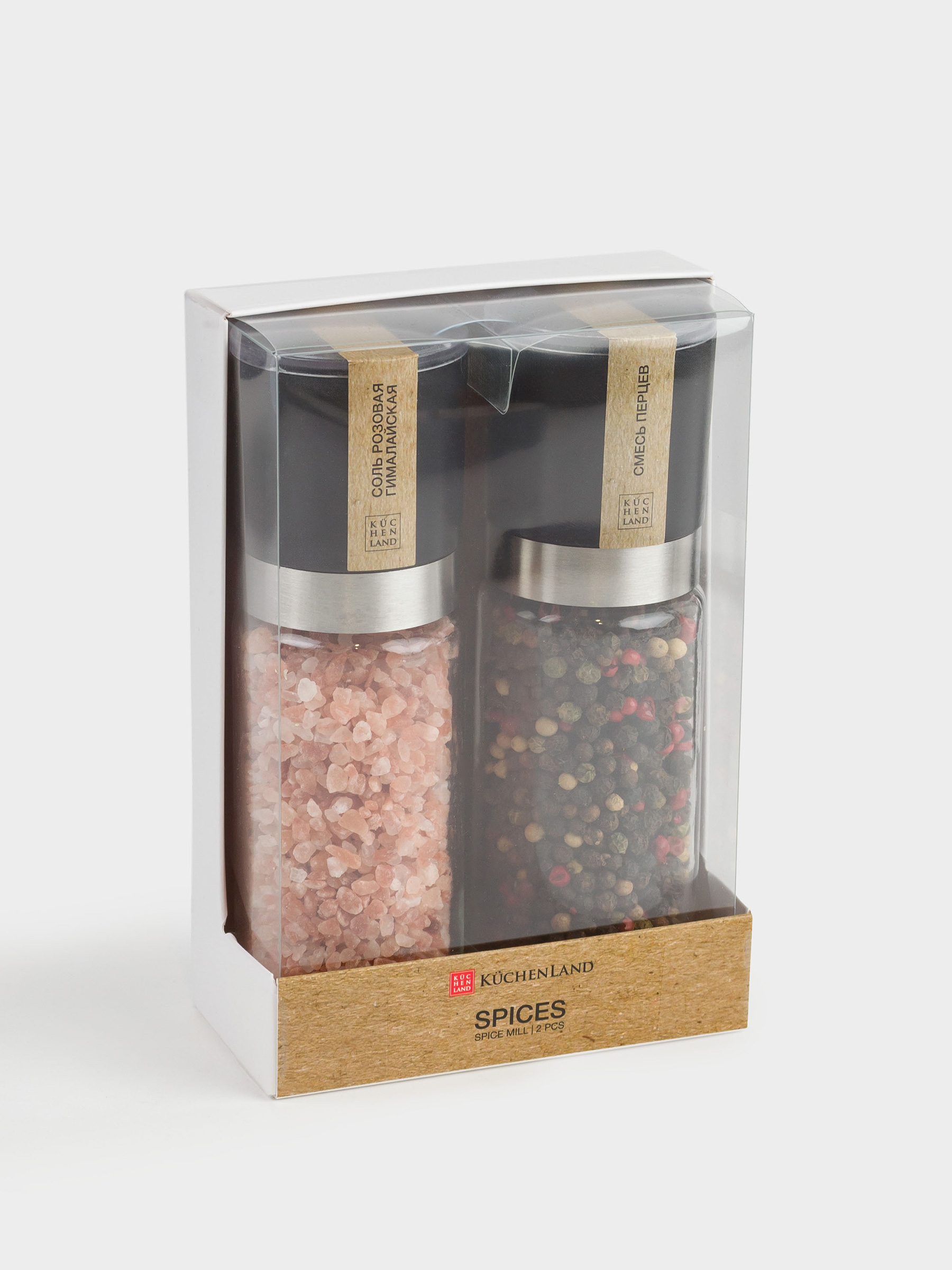 Мельница для специй, 16 см, 2 шт, механическая, стекло/пластик, Соль/Перец, Spices, image-3