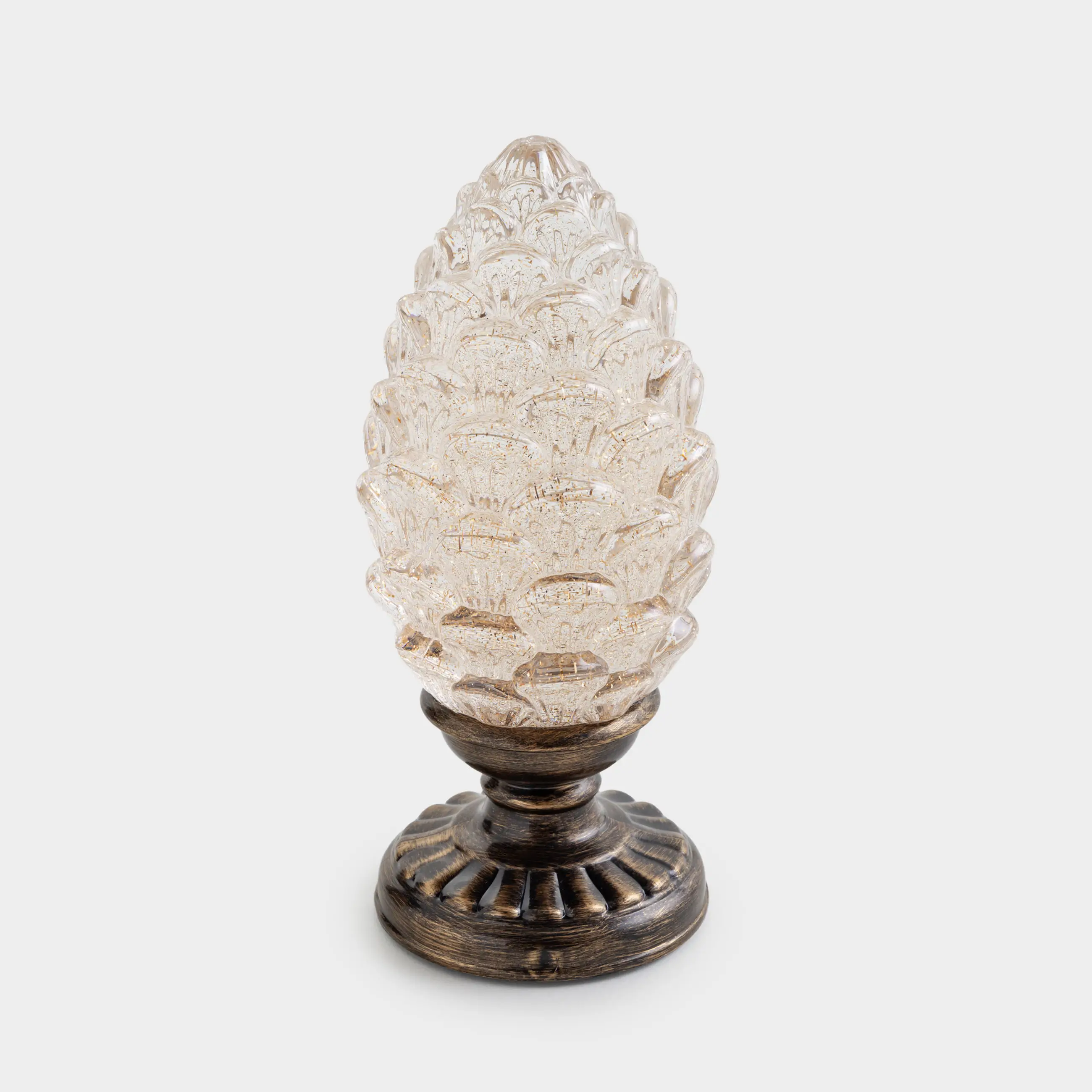Снежный фонарь, 28 см, с подсветкой, пластик, бронзовый, Шишка, Bronze style