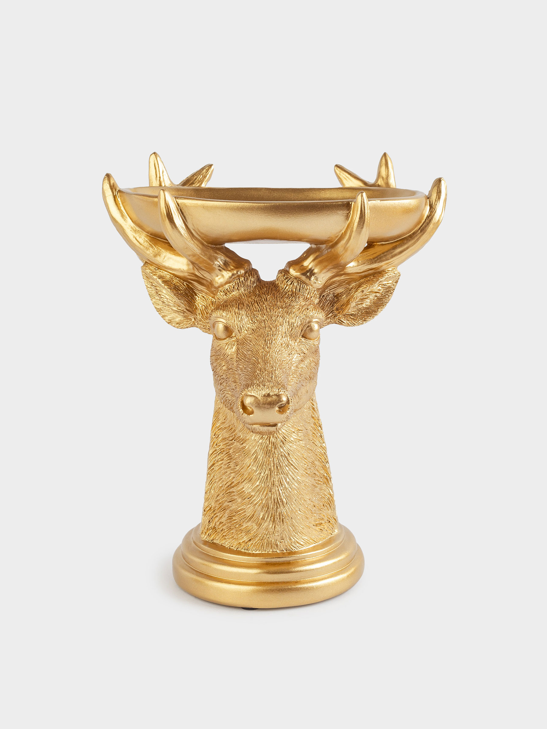 Блюдо декоративное, 22 см, полирезин/сталь, золотистое, Олень с подносом, Deer gold, image-0
