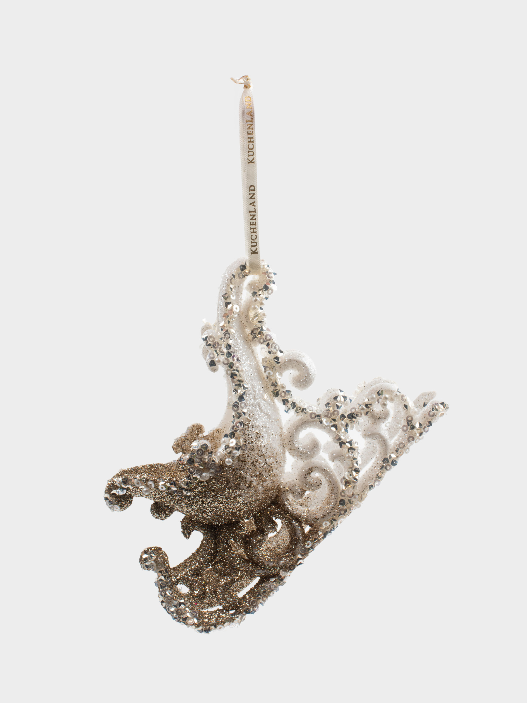 Игрушка елочная, 10 см, пластик, шампань, Сани, Figure sparkle, image-3