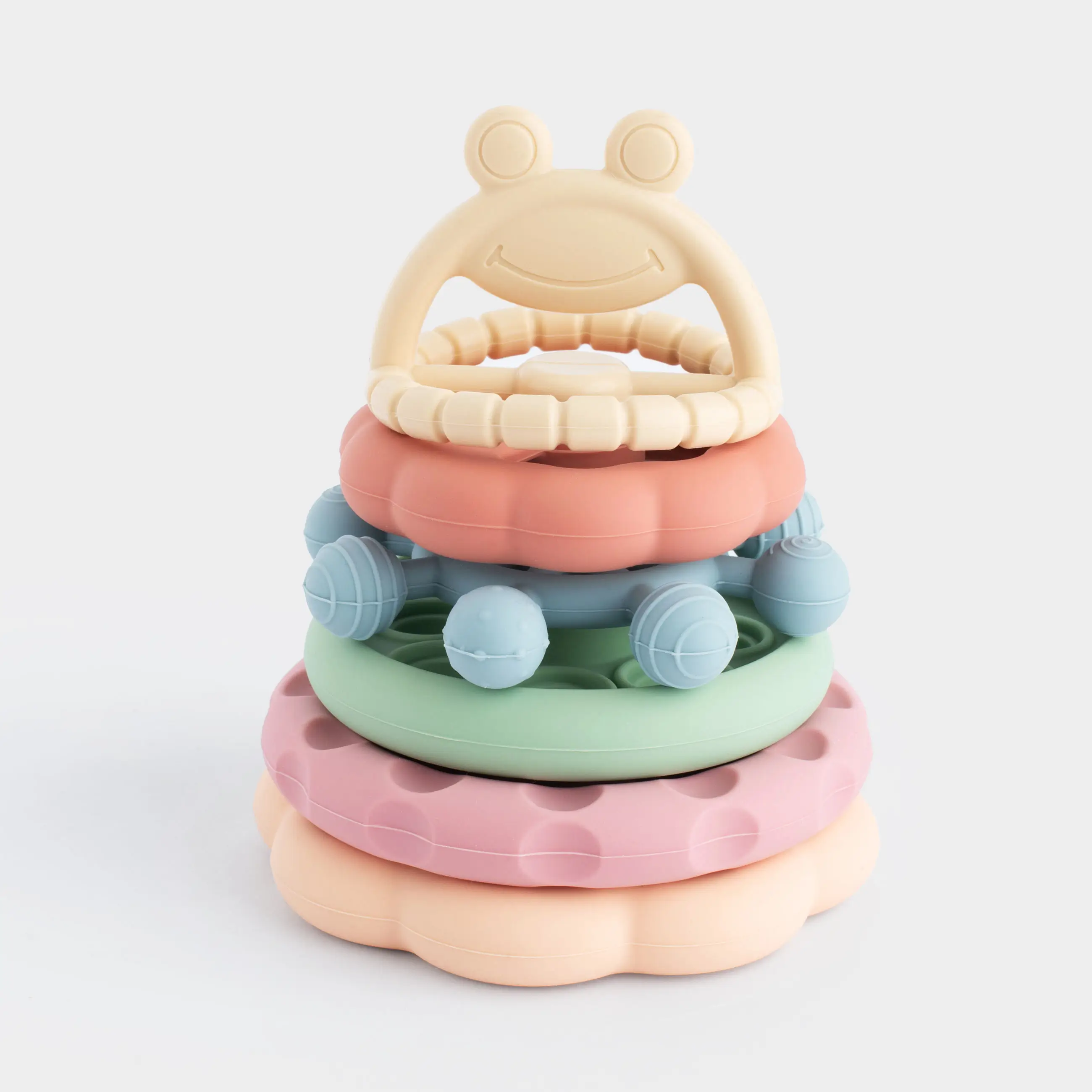 Игрушка развивающая, 11 см, 6 пр, силикон, цветная, Пирамидка фигурная, Kiddy