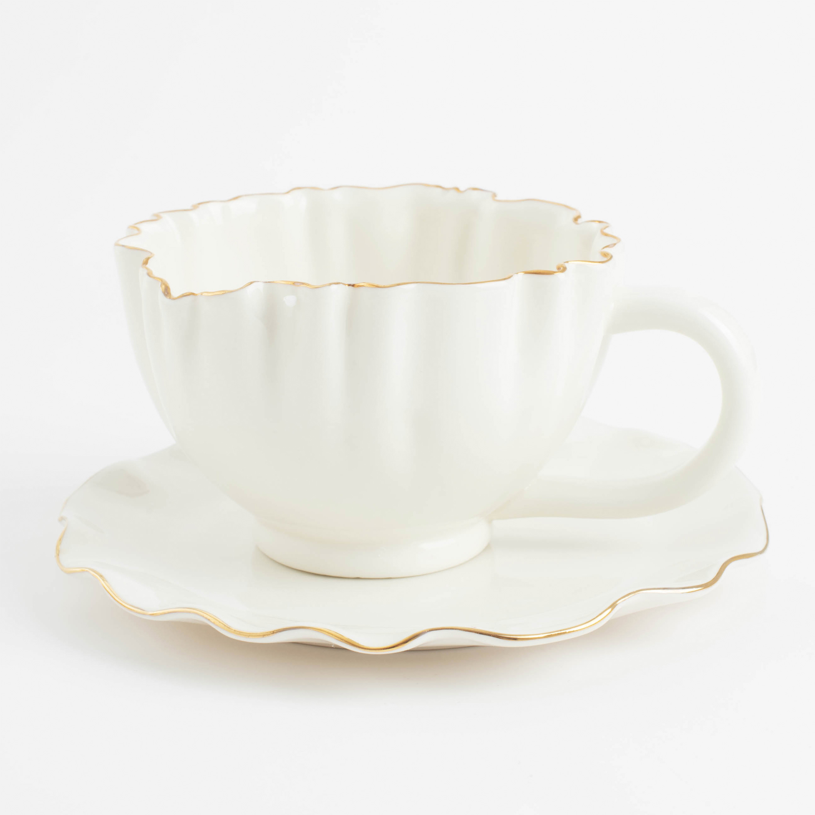 Пара чайная 1 перс 2 пр 350 мл фарфор P с золотистым кантом Мятый эффект Crumple gold 2490₽