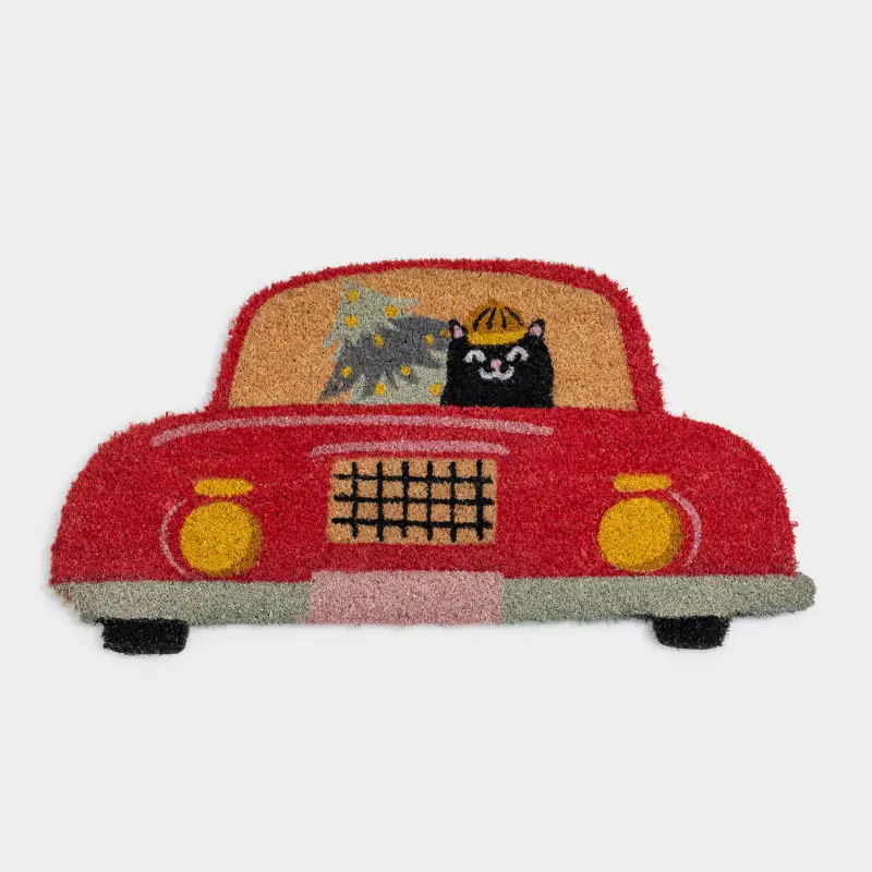 Коврик придверный 40х80 см кокосПВХ фигурный красный Машина с елкой Red car 1490₽