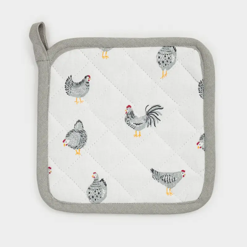 Прихватка, 20x20 см, хлопок, белая, Курочки, Poultry ,image-0