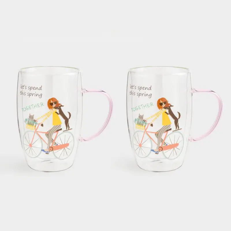 Кружка, 440 мл, 2 шт, стекло Б, розовая, Spring together, Air decor, image-0
