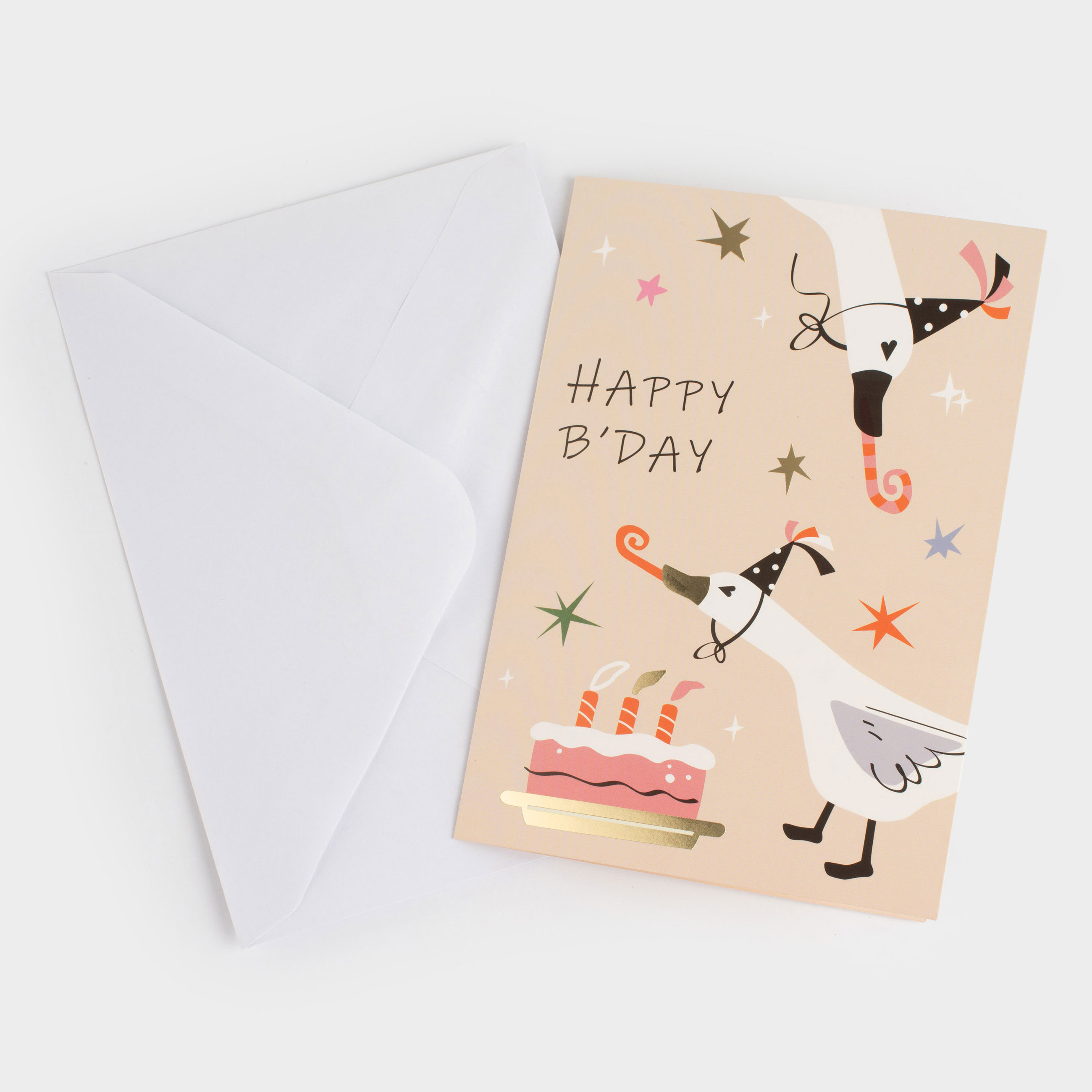 Открытка подарочная, 12х17 см, бумага, серая, Гуси, Birthday