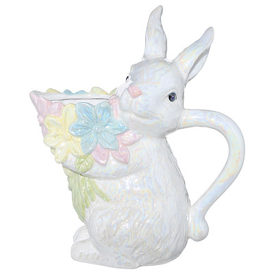 Кувшин, 1,7 л, керамика, белый, перламутр, Кролик с цветами, Easter