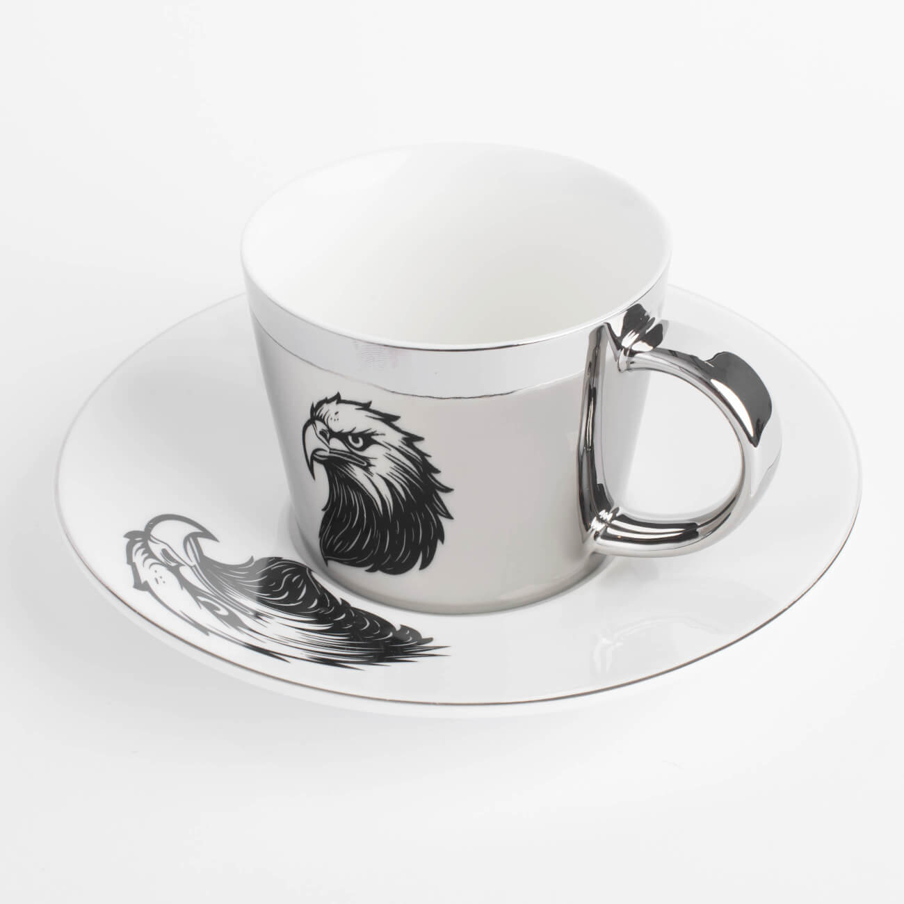 Пара чайная, 1 перс, 2 пр, 230 мл, фарфор P, бело-серебристая, Орел, Eagle изображение № 1