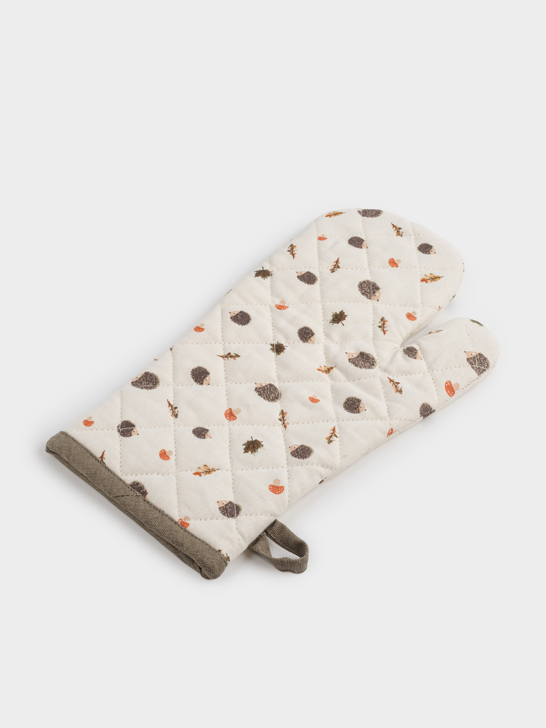 Прихватка-варежка, 17х33 см, хлопок, бежевая, Ежи, листья и грибы, Autumn hedgehog, image-3