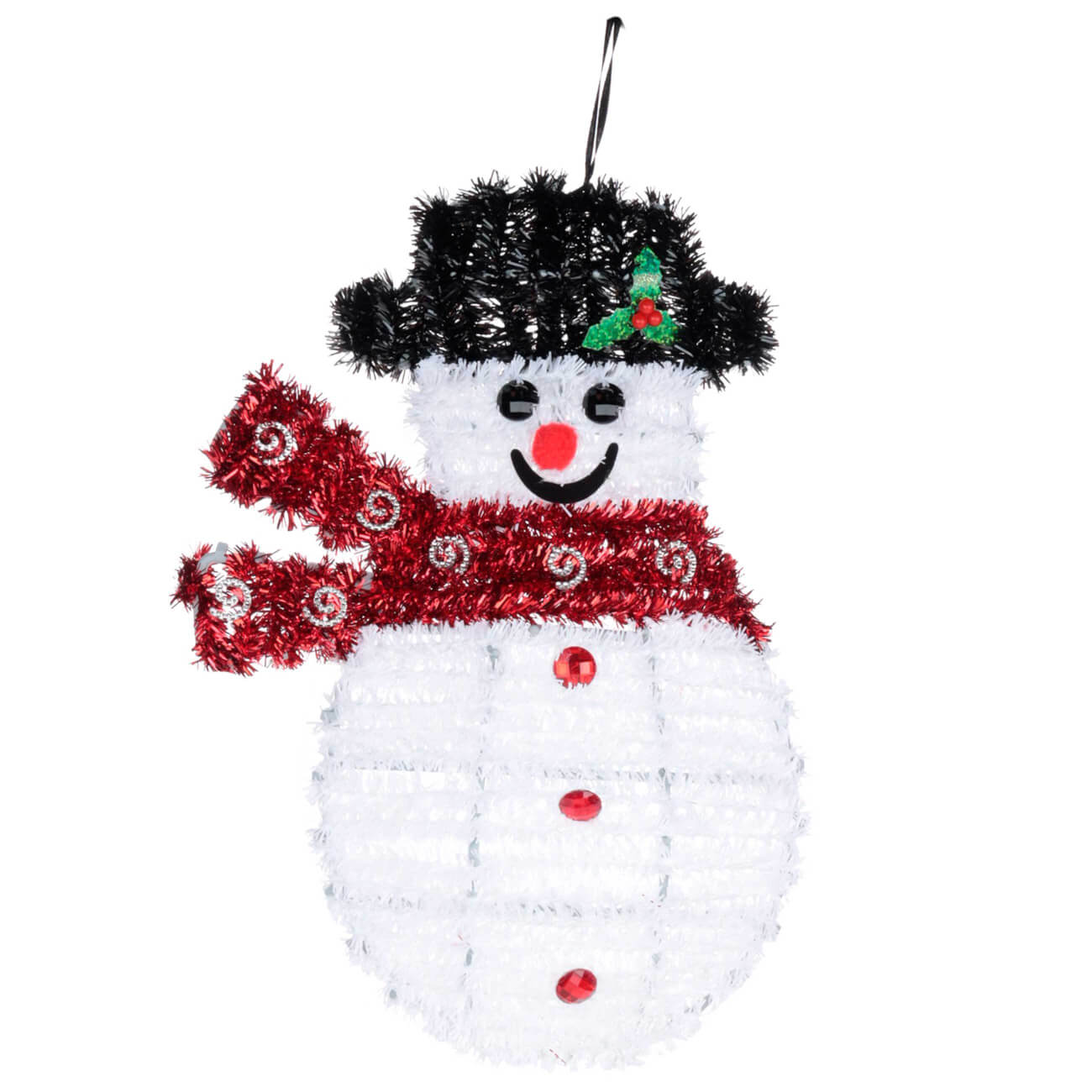 Украшение декоративное, 32 см, подвесное, мишура/пластик, Снеговик в шляпе, Tinsel decor - фото 1