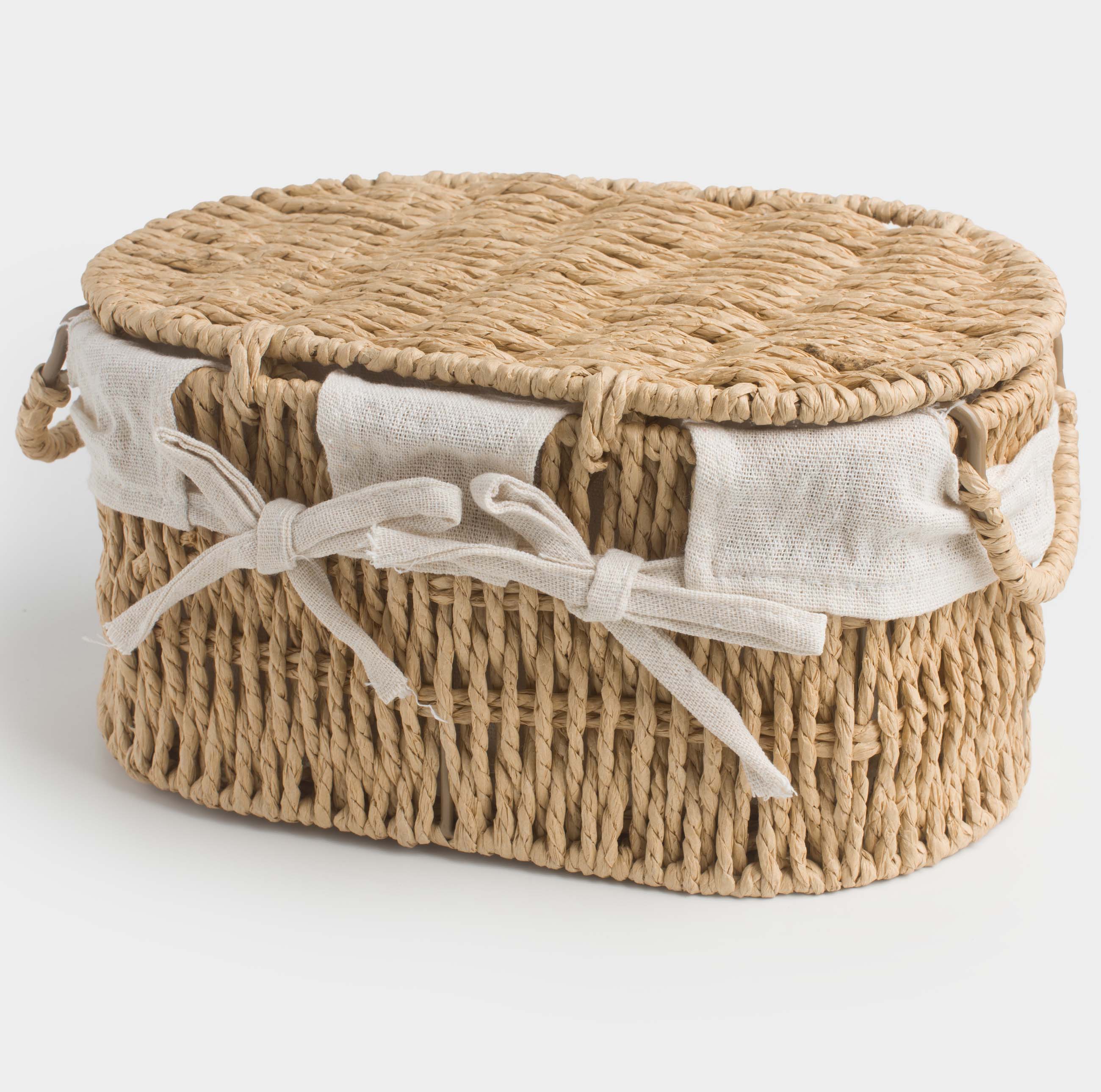 Корзина для хранения, 27x17x13 см, плетеная, с ручками, с крышкой, целлюлоза, овальная, Braided