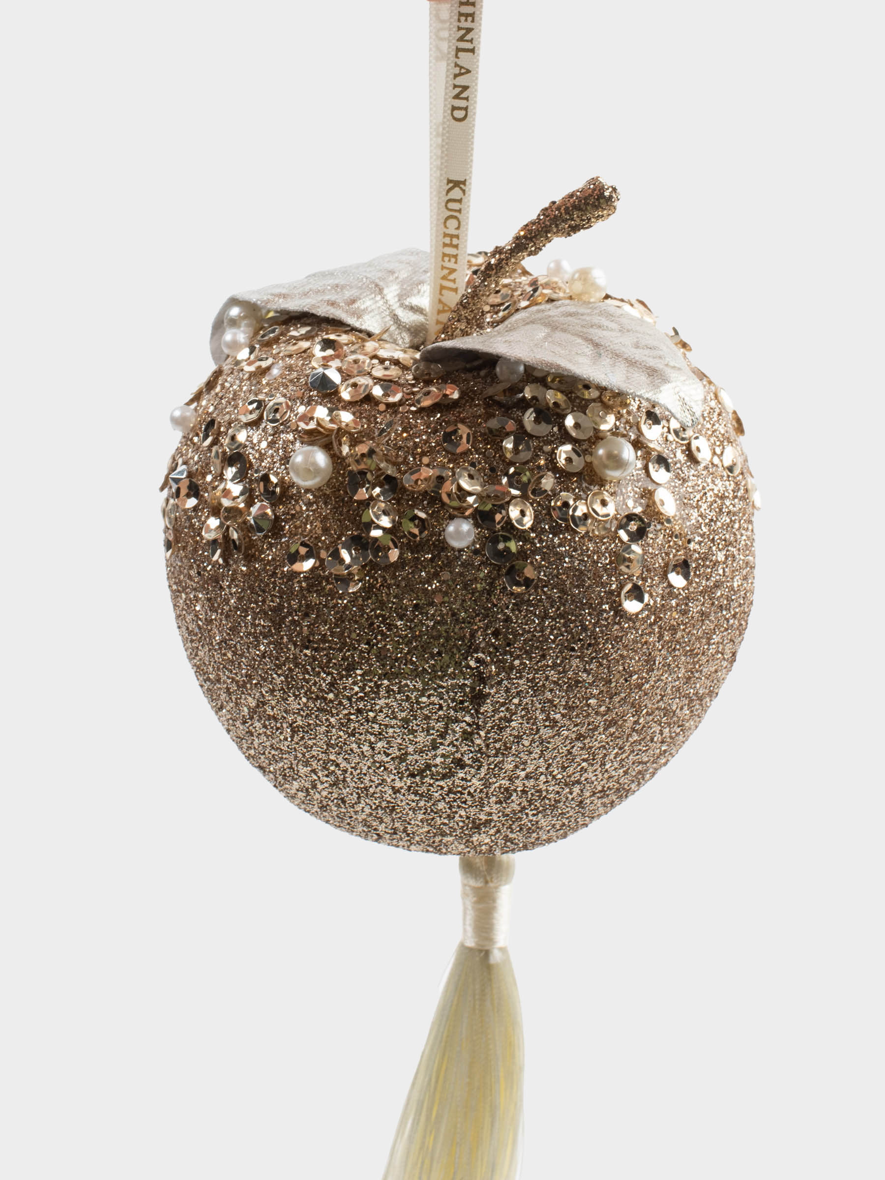 Игрушка елочная, 9 см, пенопласт, шампань, Яблоко с кисточкой, Figure sparkle, image-1