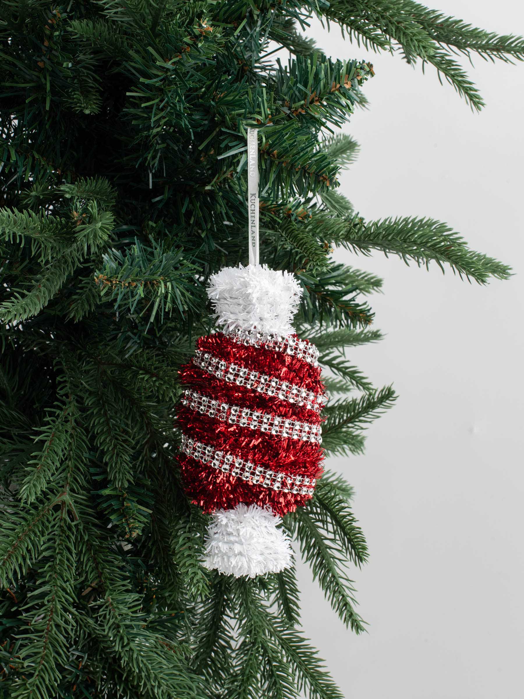 Игрушка елочная, 15 см, мишура/пластик, красно-белая, Конфета, Tinsel christmas, image-4