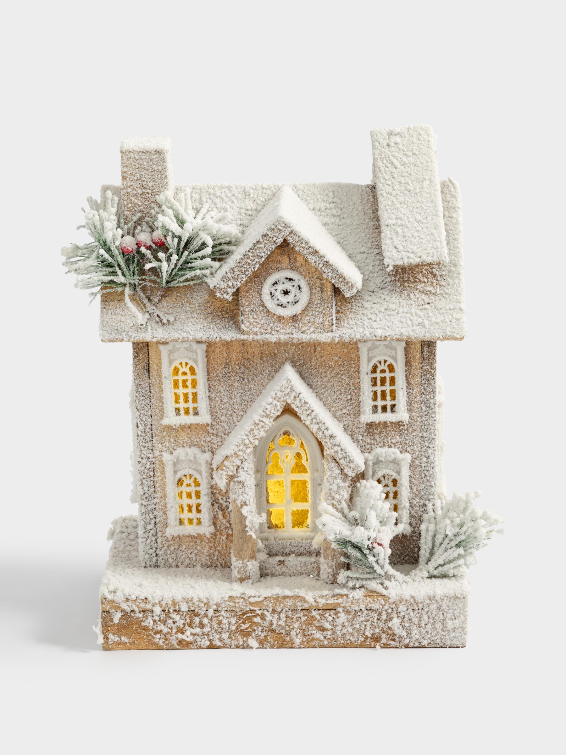 Статуэтка с подсветкой, 25х34 см, дерево, Заснеженный дом, Touch winter, image-0
