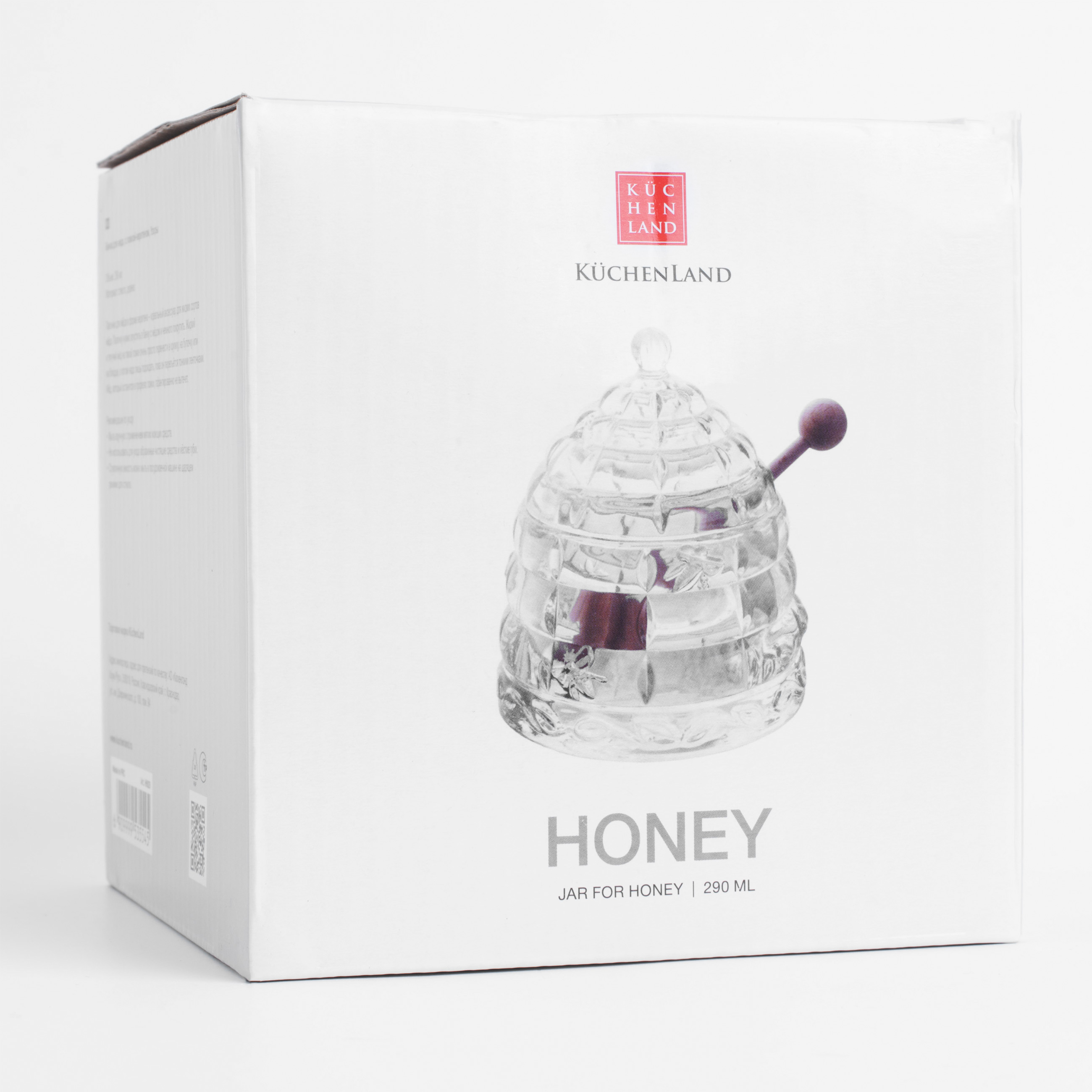 Банка для меда, 290 мл, с ложкой, стекло Р/дерево, Узоры, Honey, image-6