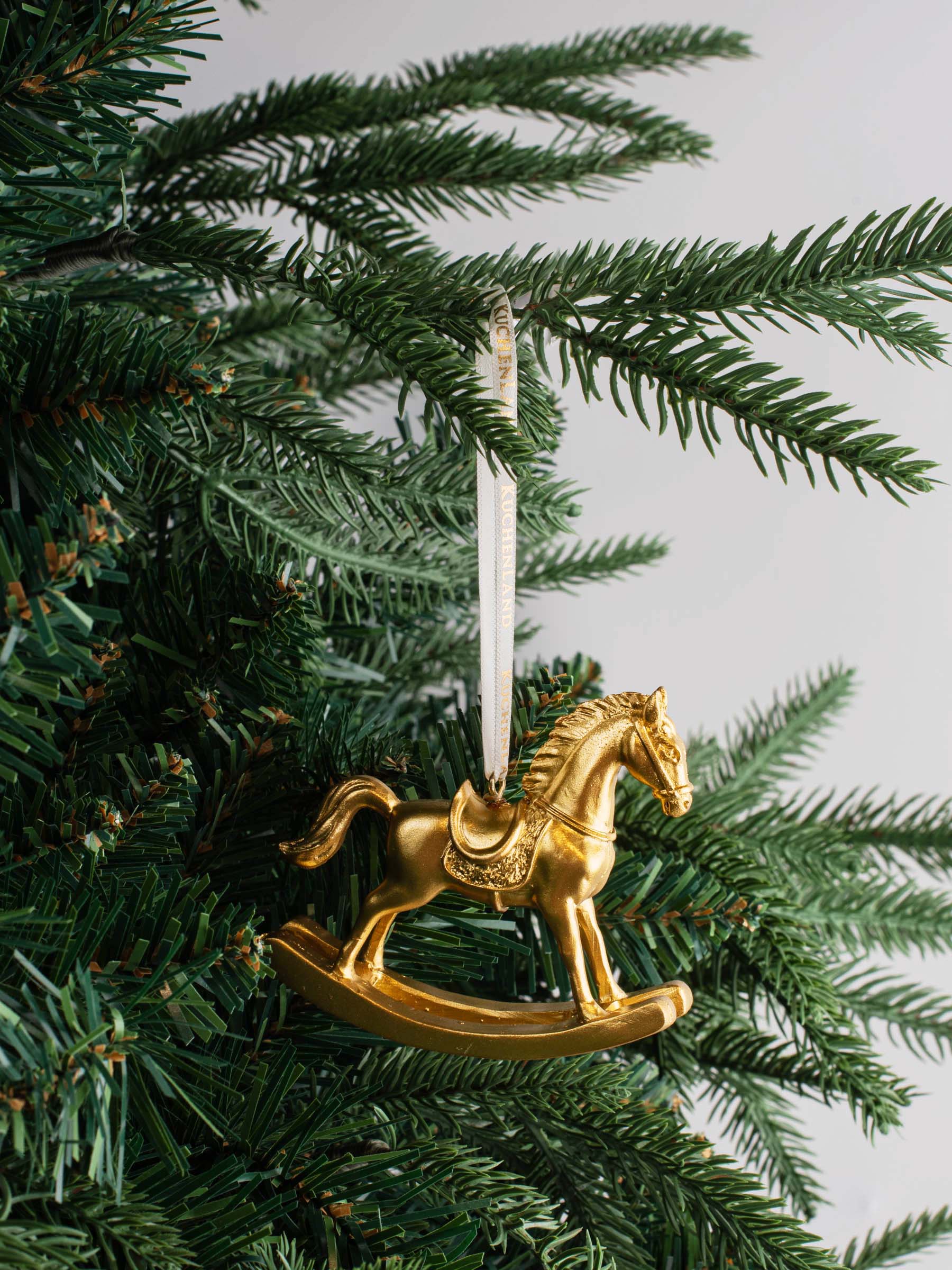 Игрушка елочная, 8 см, полирезин, золотистая, Лошадка-качалка, Figure christmas, image-4