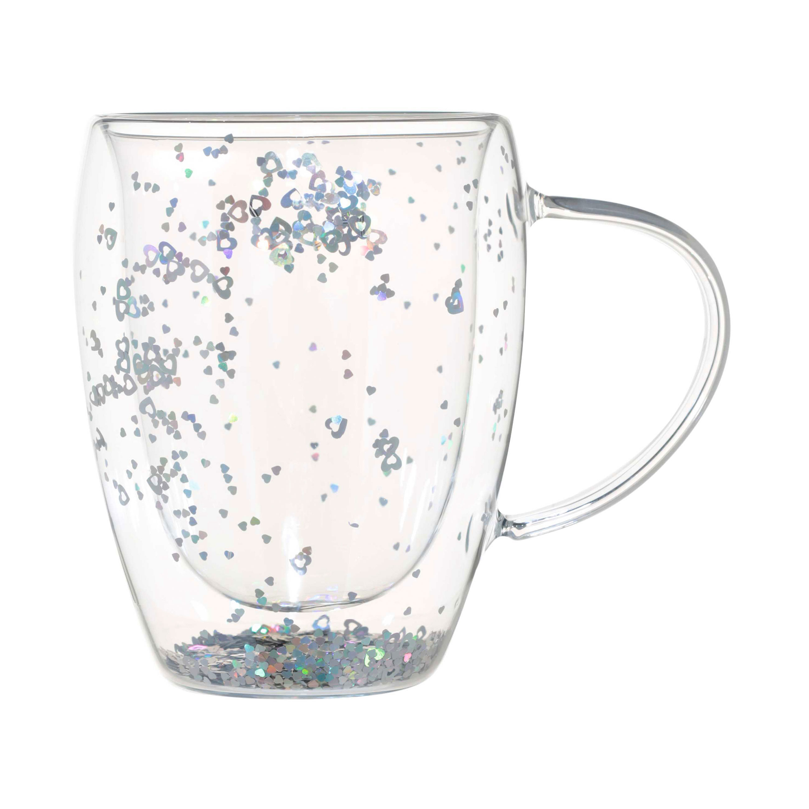 Кружка, 330 мл, 2 шт, стекло Б, перламутр, с серебристыми сердечками, Air sparkly, image-1