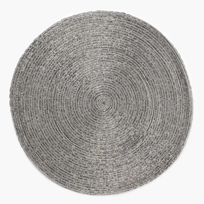 Салфетка под приборы, 36 см, бисер, круглая, серебристо-серая, Rotation beads ,image-0