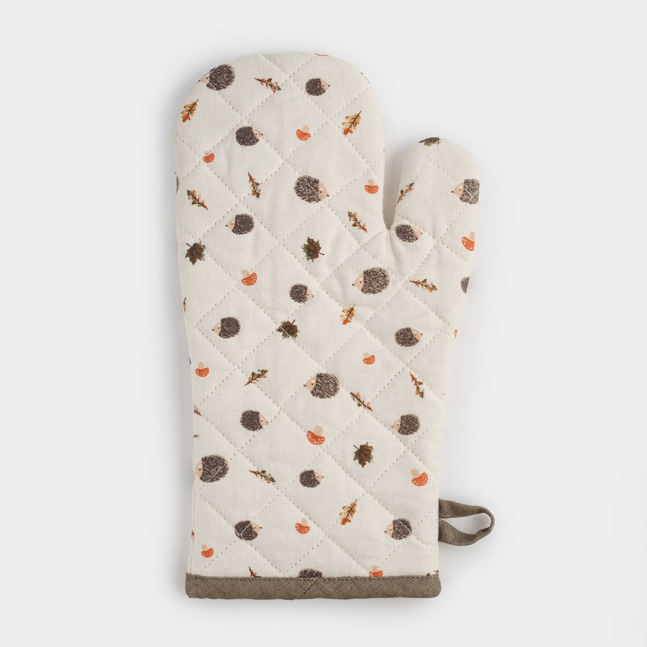 Прихватка-варежка 17х33 см хлопок бежевая Ежи листья и грибы Autumn hedgehog 699₽