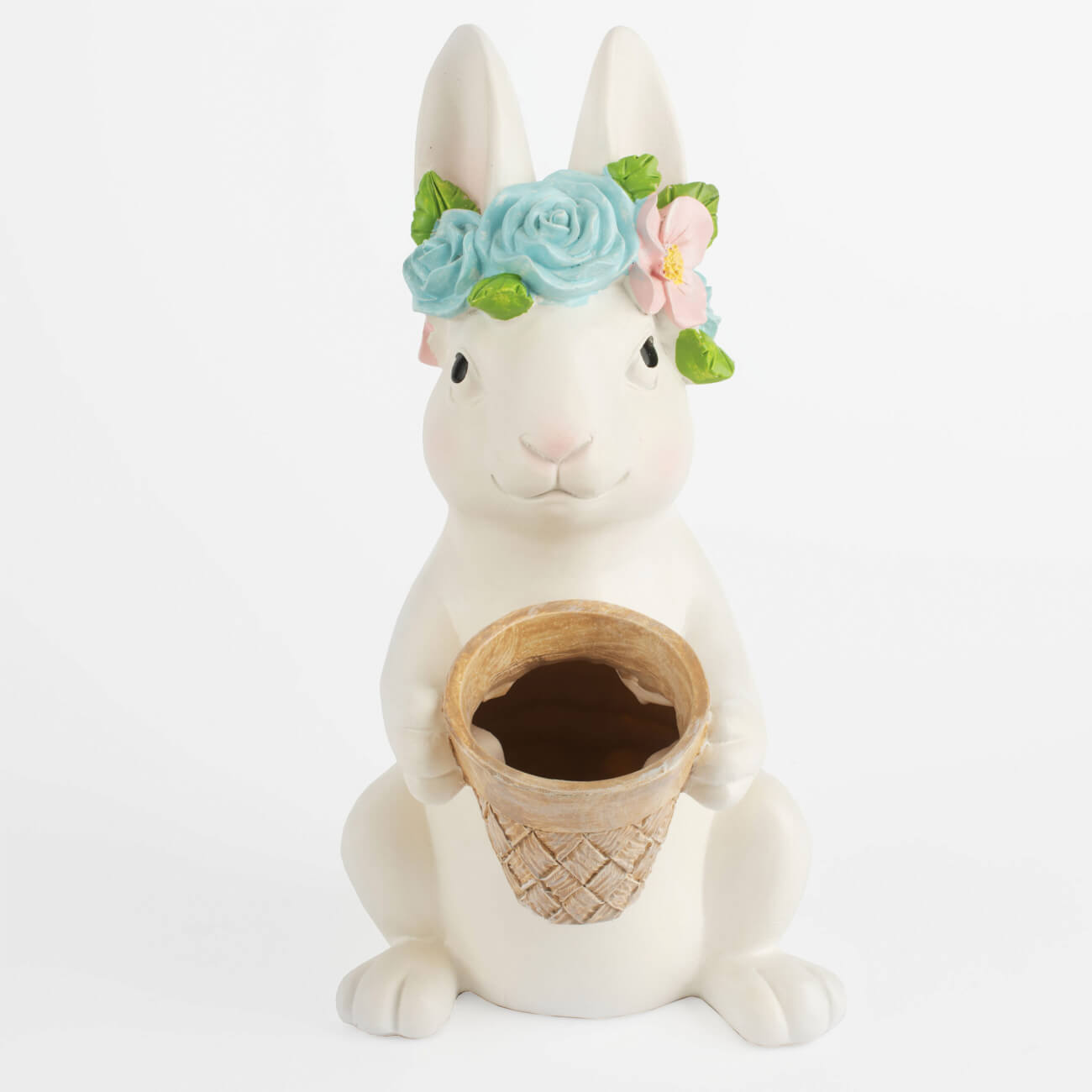ваза декоративная 20х16 см полирезин бежевая кролик на мешке natural easter Ваза декоративная, 24 см, полирезин, серая, Кролик в венке с корзинкой, Pure Easter